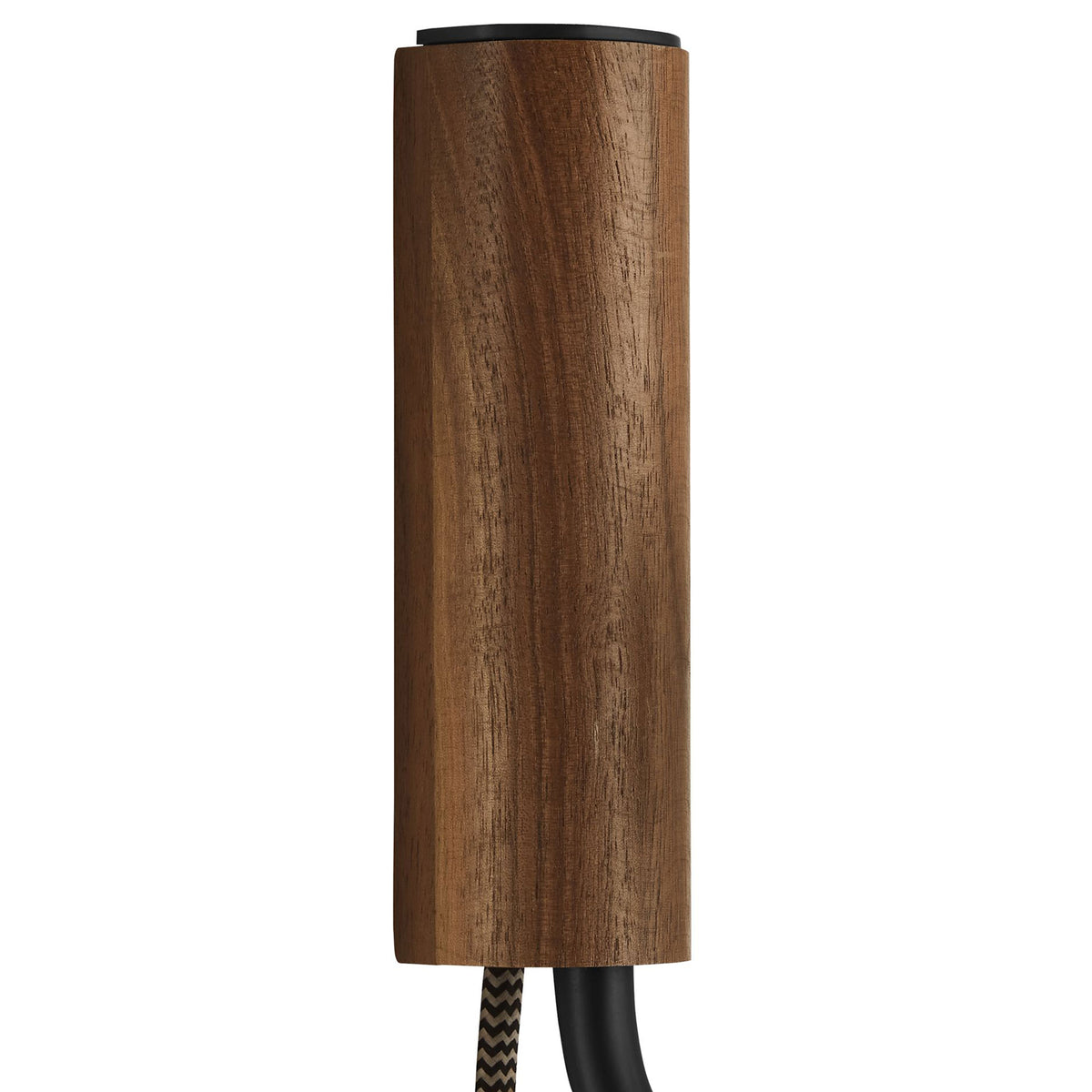 Slim walnut finished backplate lends warm natural texture to the sleek black metal sconce || EEI-6880-WAL-BLK || detail_studio