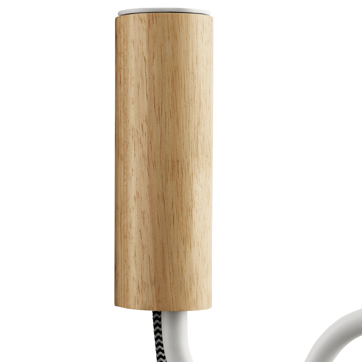 Smooth natural wood backplate adds organic warmth to the bright white metal arm and cord || EEI-6881-NAT-WHI || detail_studio