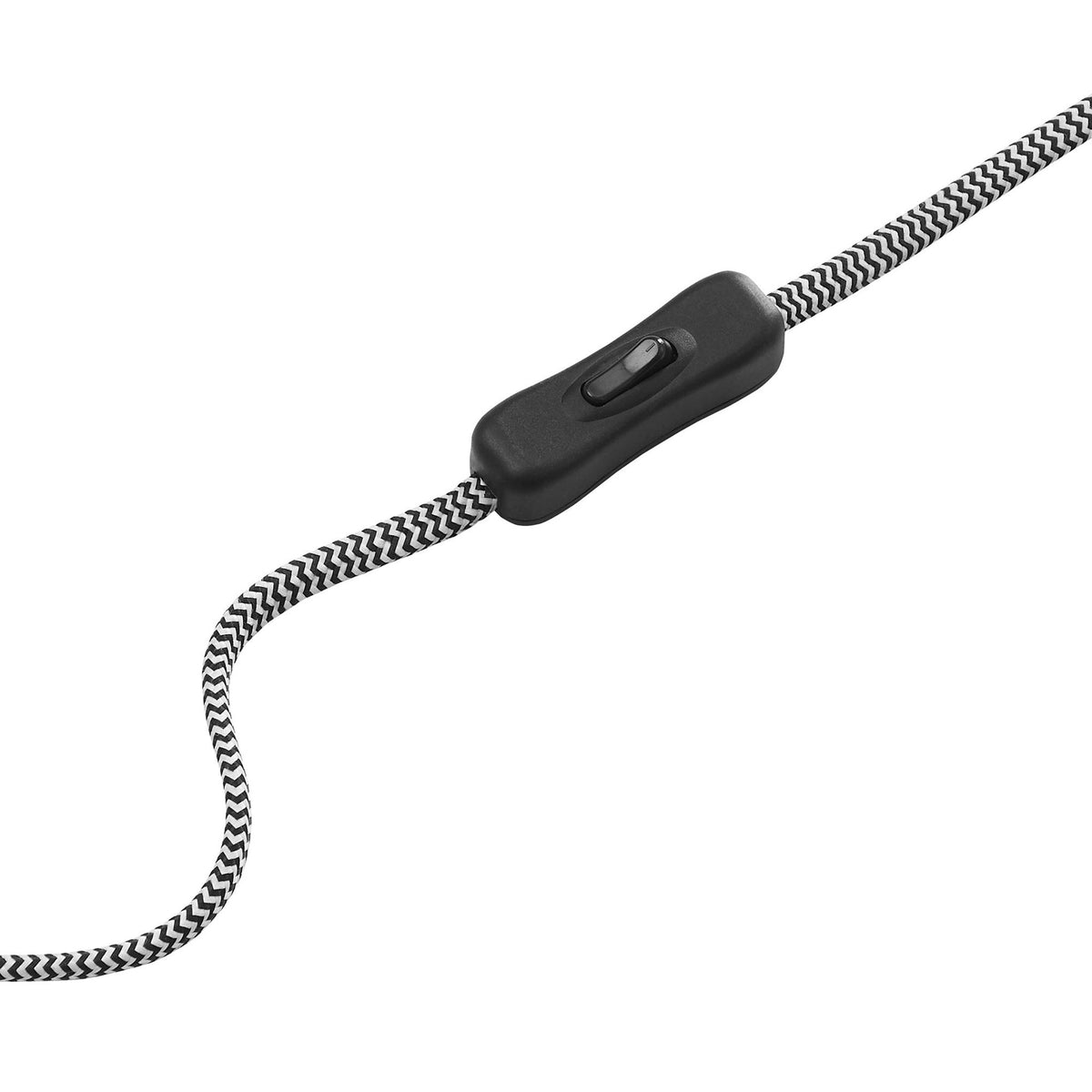 Black and white herringbone fabric power cord with inline switch adds function and style || EEI-6881-NAT-WHI || detail_studio