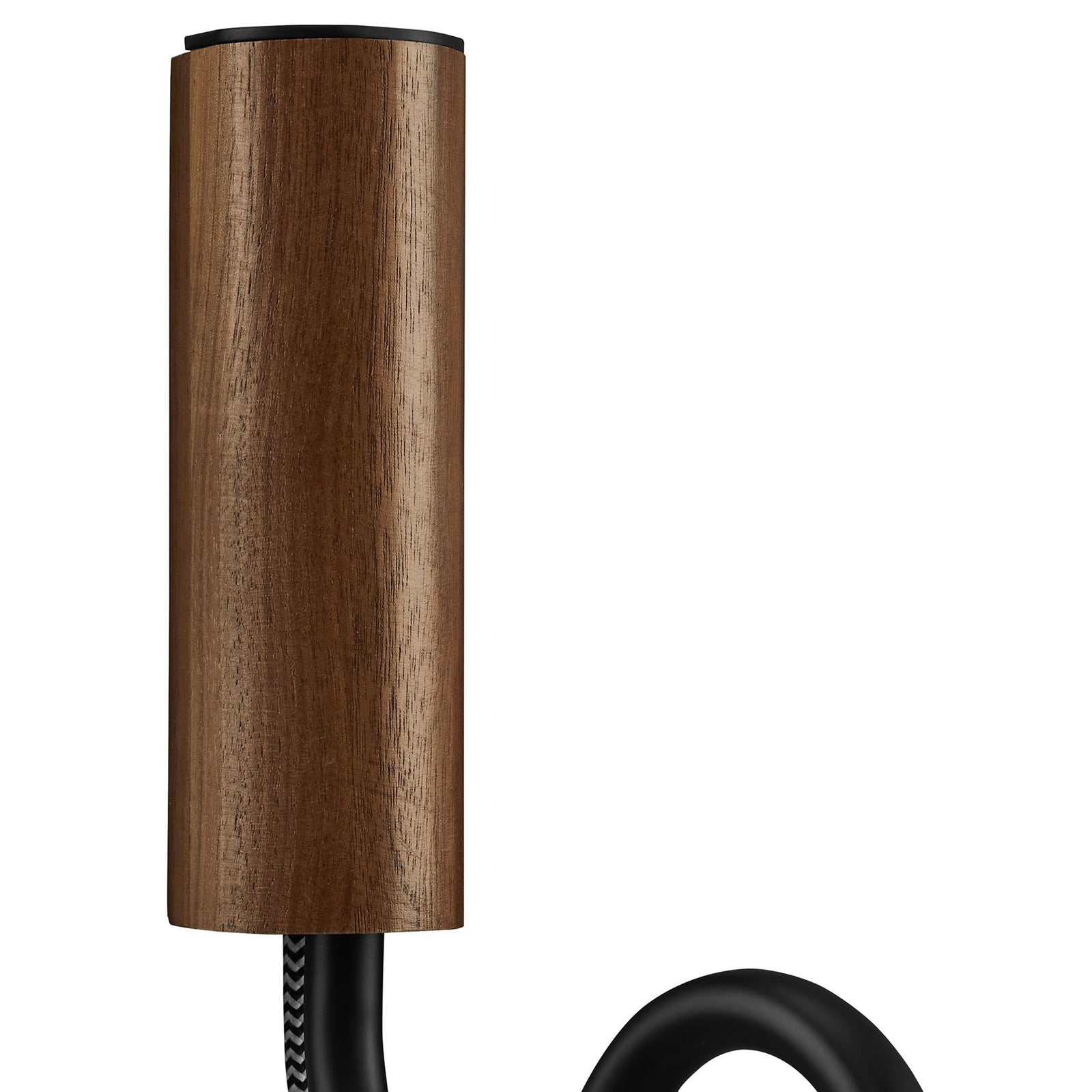 Tall walnut finished backplate adds warm natural contrast to the sleek black metal arm and cord || EEI-6881-WAL-BLK || detail_studio