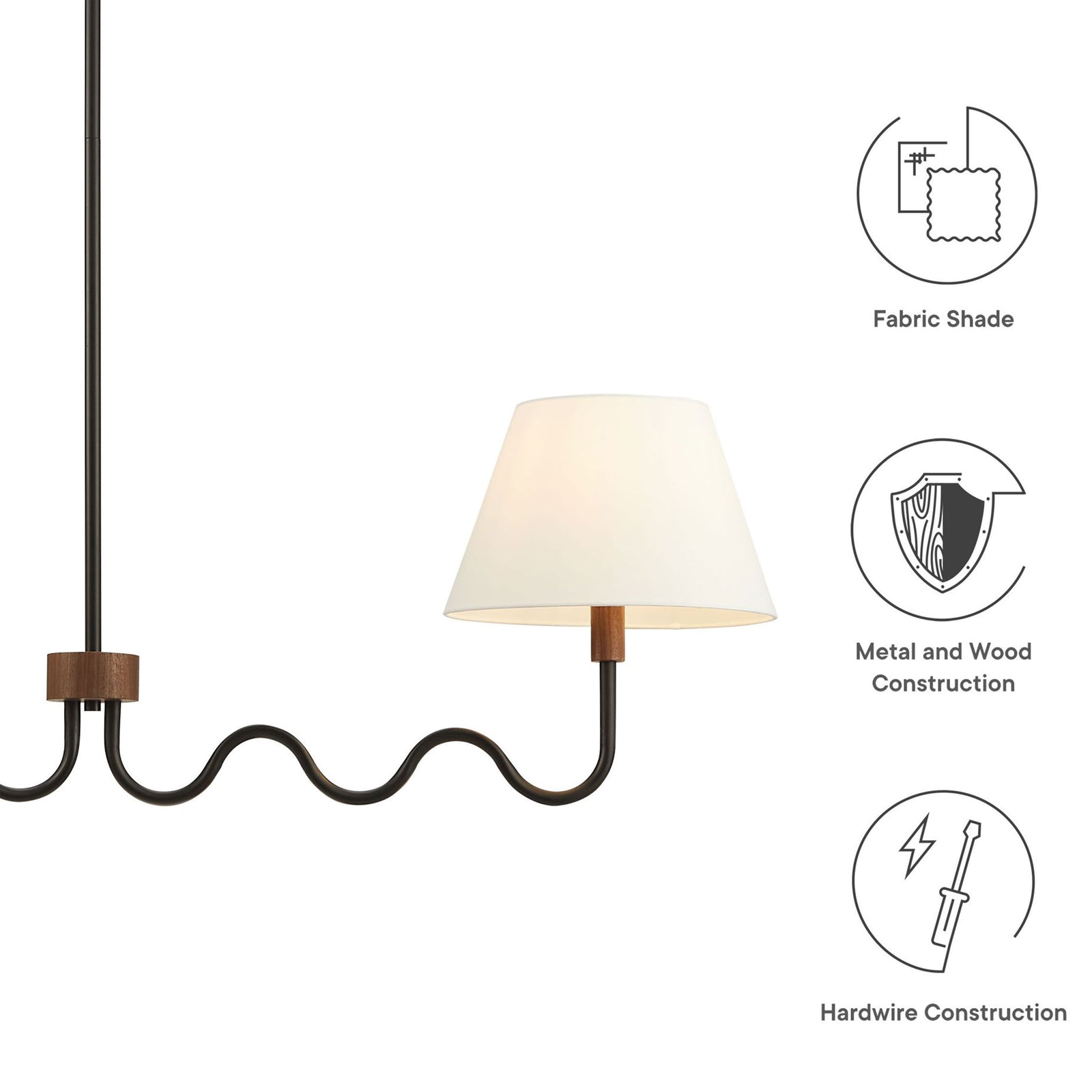 Fabric shades with wood-and-metal construction and a clean, hardwired design || EEI-6882-WAL-BLK || callout_studio