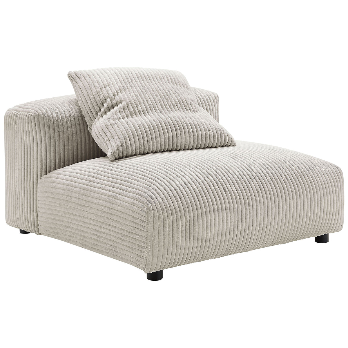Low-profile armless lounge chair in almond corduroy with rounded corners and cushy pillow || EEI-6884-ALM || front_angle_studio