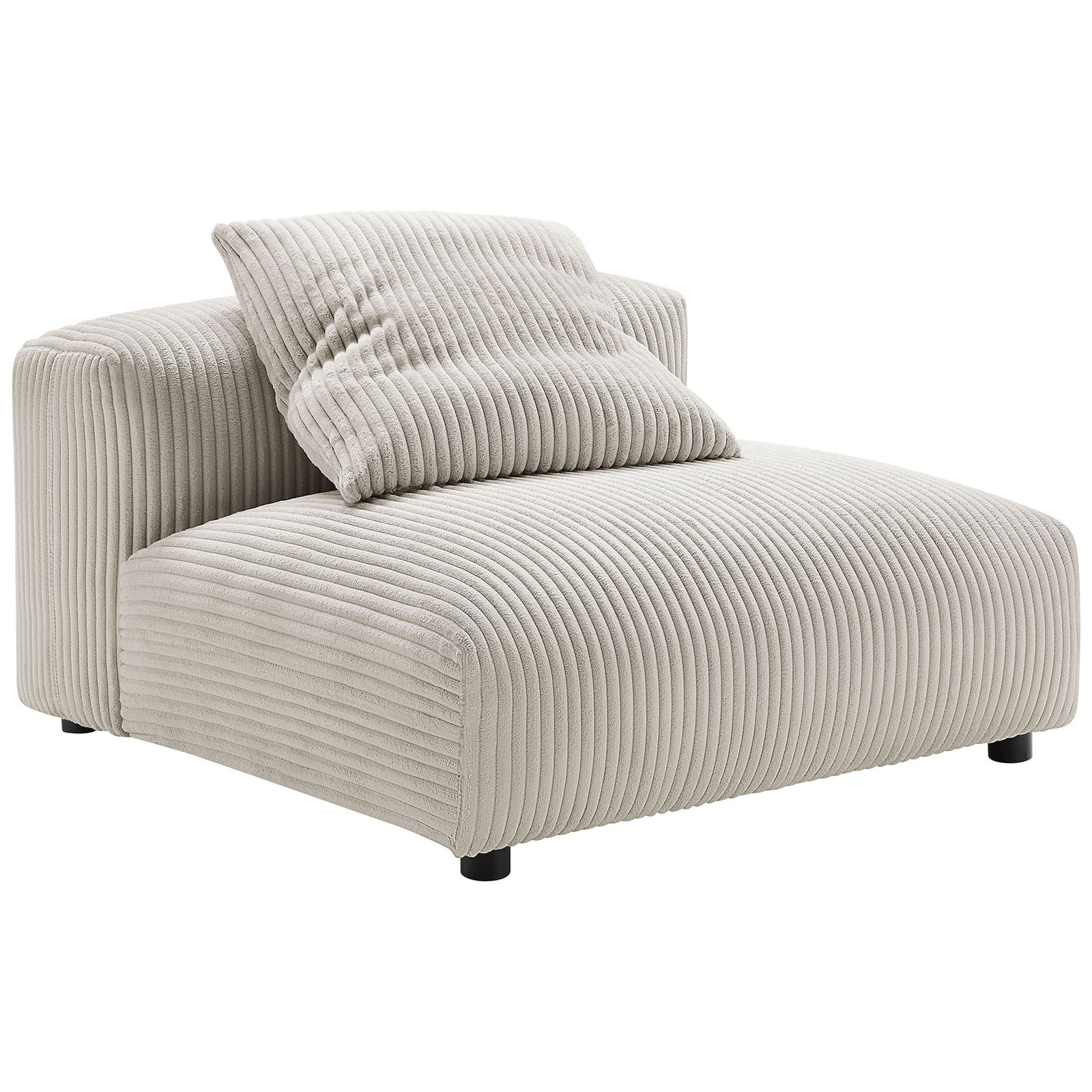 Low-profile armless lounge chair in almond corduroy with rounded corners and cushy pillow || EEI-6884-ALM || front_angle_studio