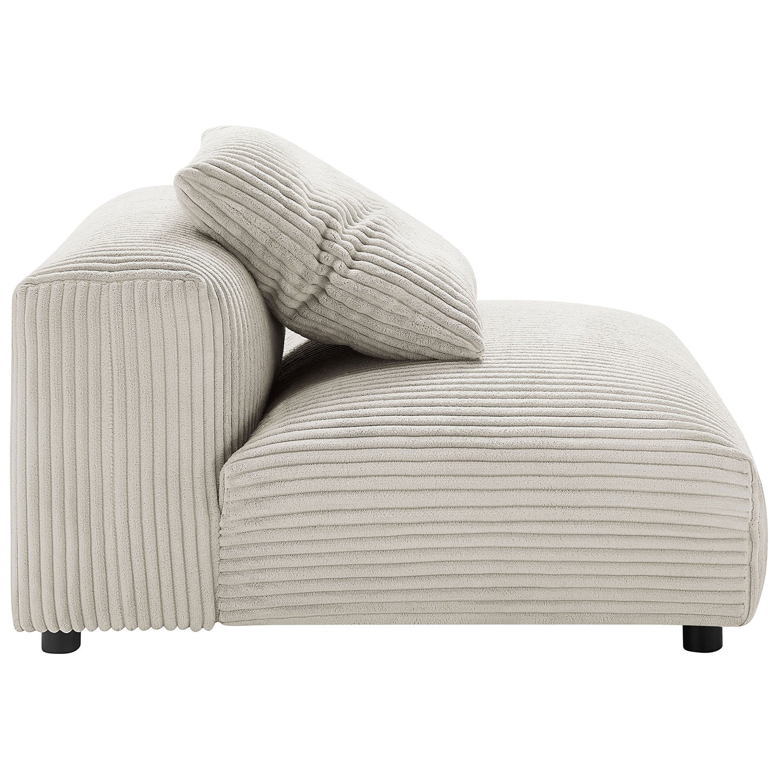 Deep seat with generous cushioning and ribbed corduroy upholstery on all sides || EEI-6884-ALM || side_studio