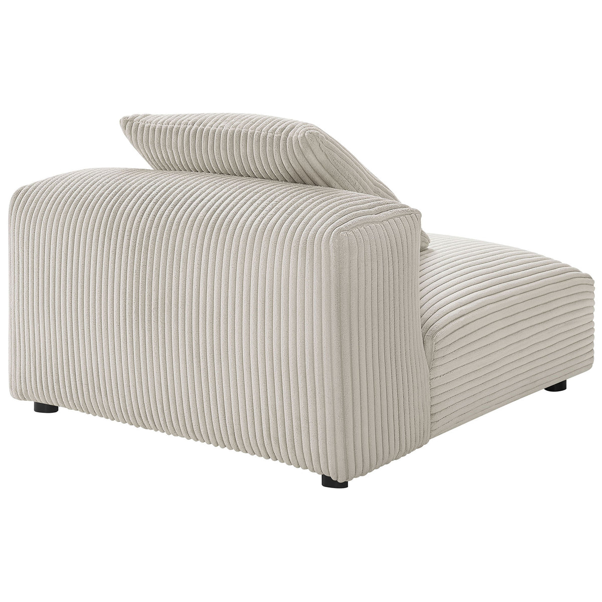 Sculpted backrest and softly rounded edges wrapped in thick-ribbed corduroy || EEI-6884-ALM || back_angle_studio