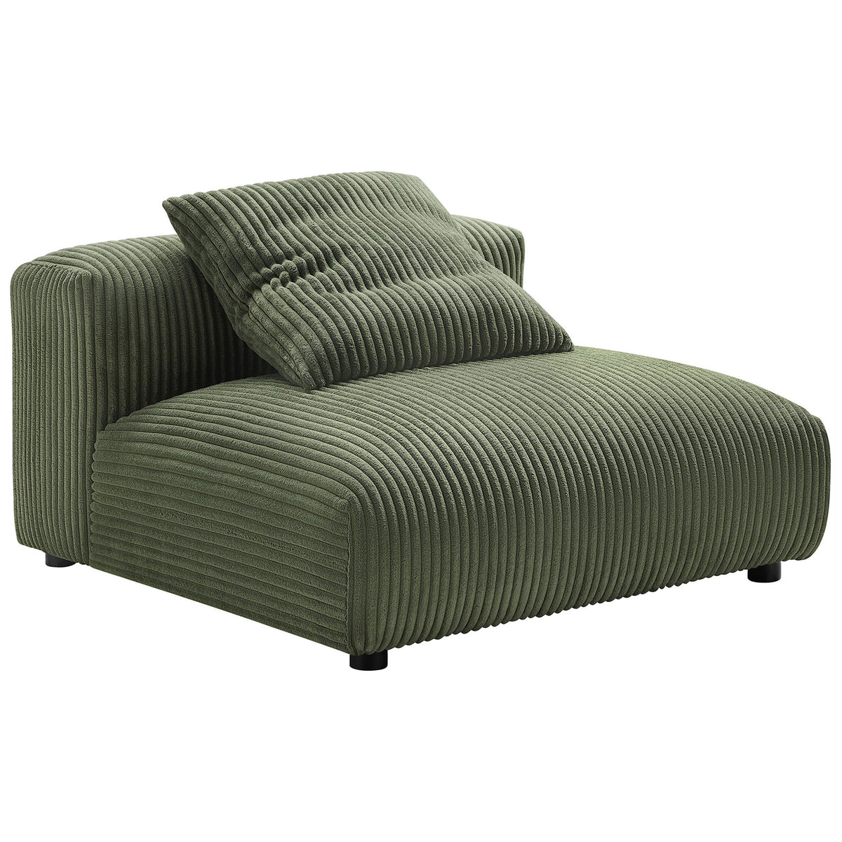 Plush fern corduroy armless lounge chair with deep seat and matching pillow for relaxed, modern comfort || EEI-6884-FRN || front_angle_studio