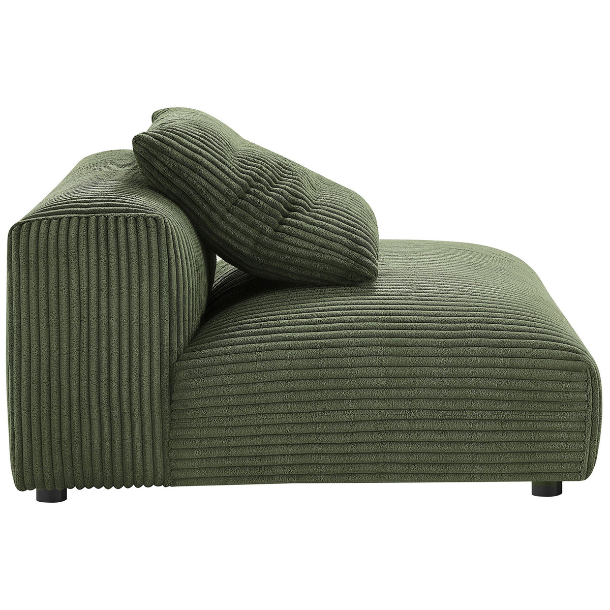 Generous lounge proportions and sculpted backrest in soft wide-wale corduroy, finished in fern green || EEI-6884-FRN || side_studio