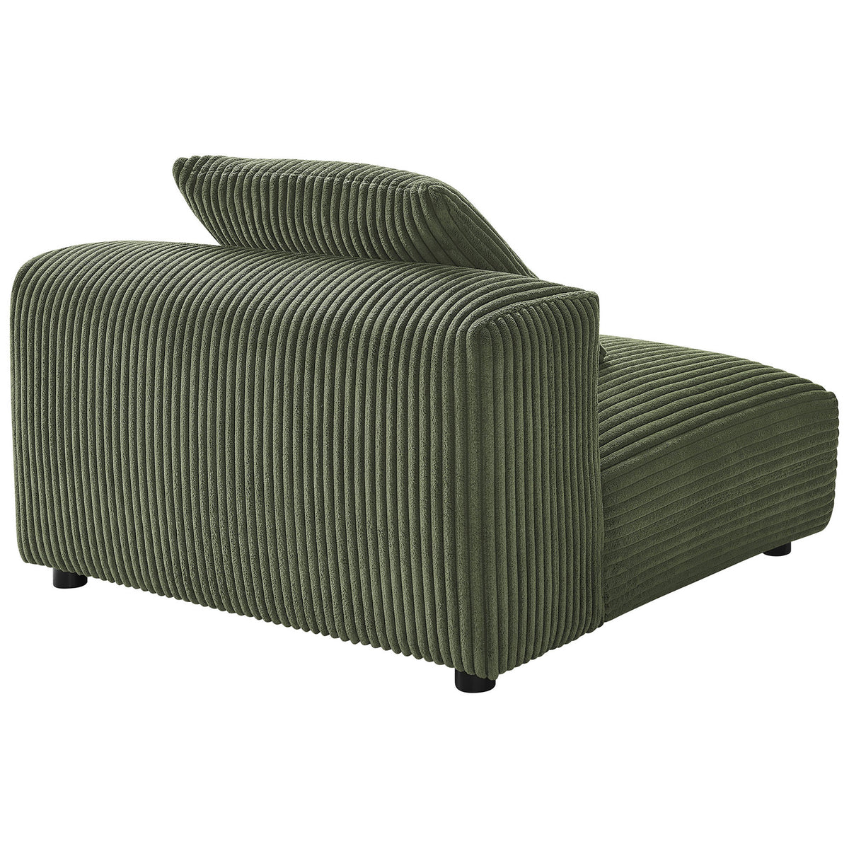 Sleek armless silhouette with ribbed corduroy wrapping every edge and neatly rounded corners || EEI-6884-FRN || back_angle_studio
