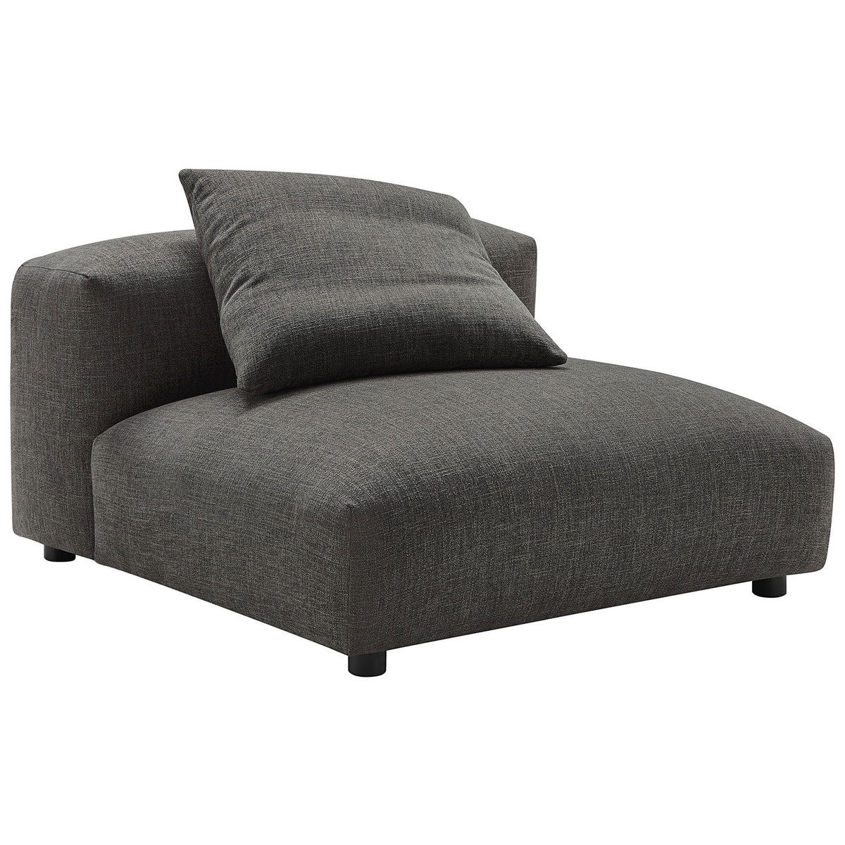 Low-profile modular lounge chair in textured charcoal fabric with a cozy square pillow || EEI-6885-CHA || front_angle_studio