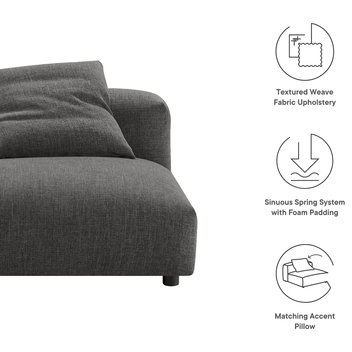 Durable woven fabric, sinuous spring support, and matching pillow enhance everyday comfort || EEI-6885-CHA || callout_studio