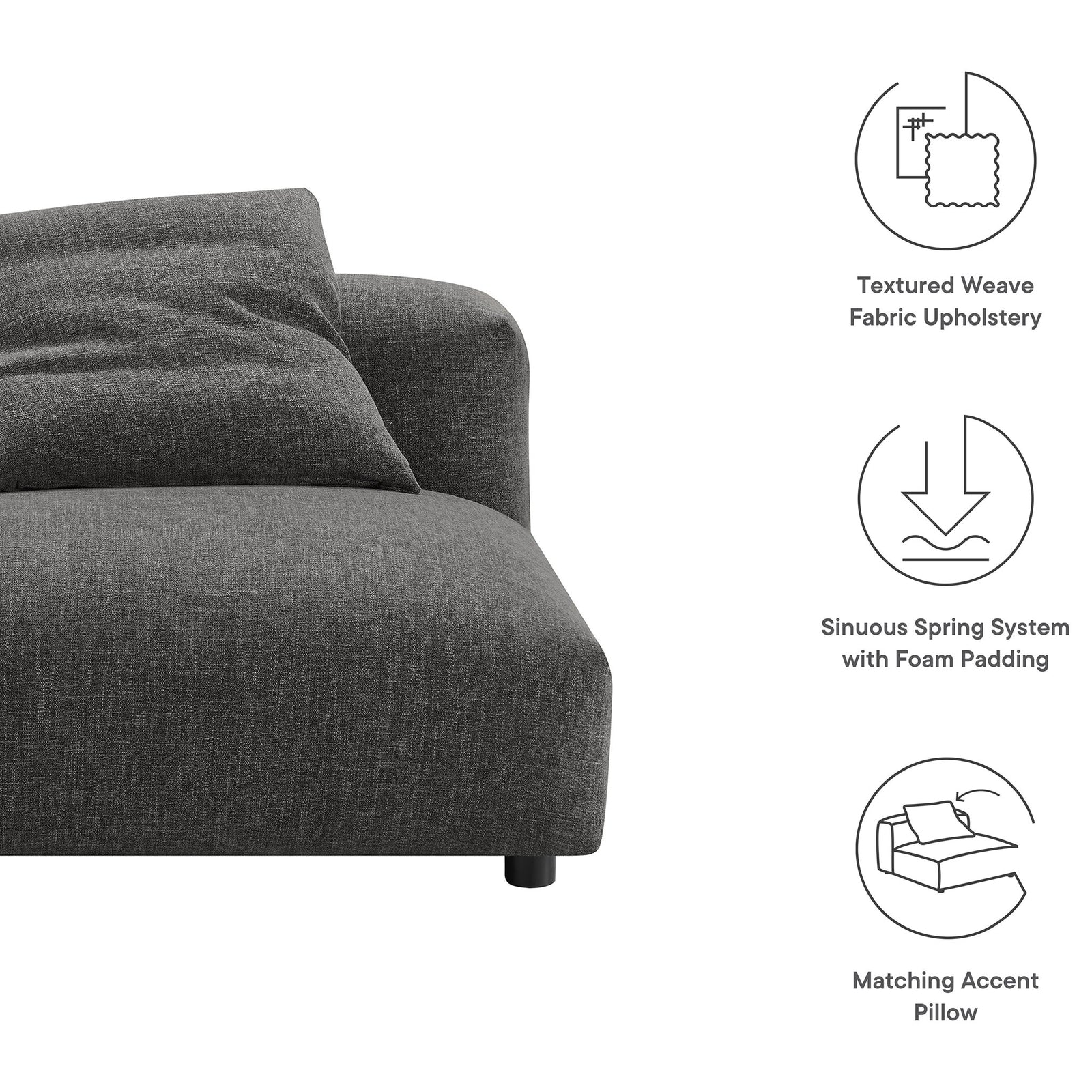 Durable woven fabric, sinuous spring support, and matching pillow enhance everyday comfort || EEI-6885-CHA || callout_studio
