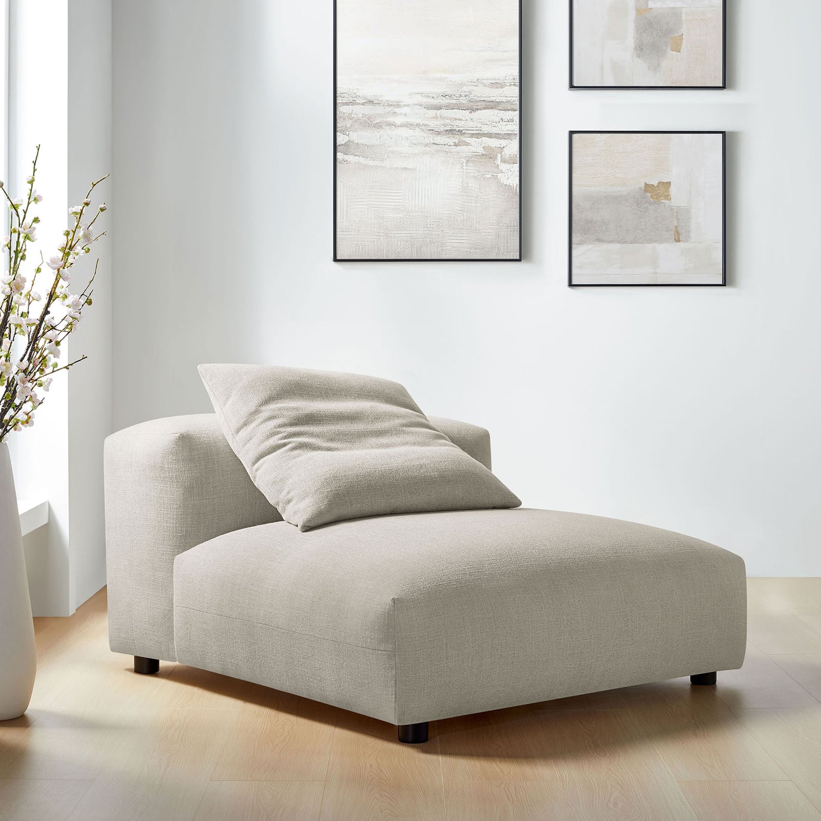Create a cozy lounge with deep seating, soft linen texture, and a matching pillow for added comfort || EEI-6885-LIN || front_angle_room