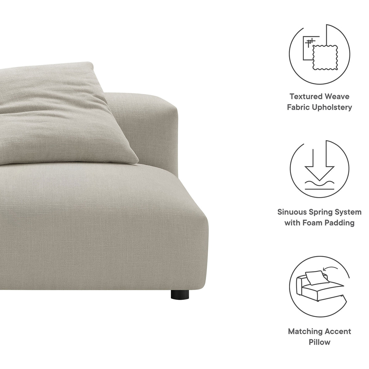 Comfort-first modular chair with textured fabric, spring-supported cushioning, and an included accent pillow || EEI-6885-LIN || callout_studio