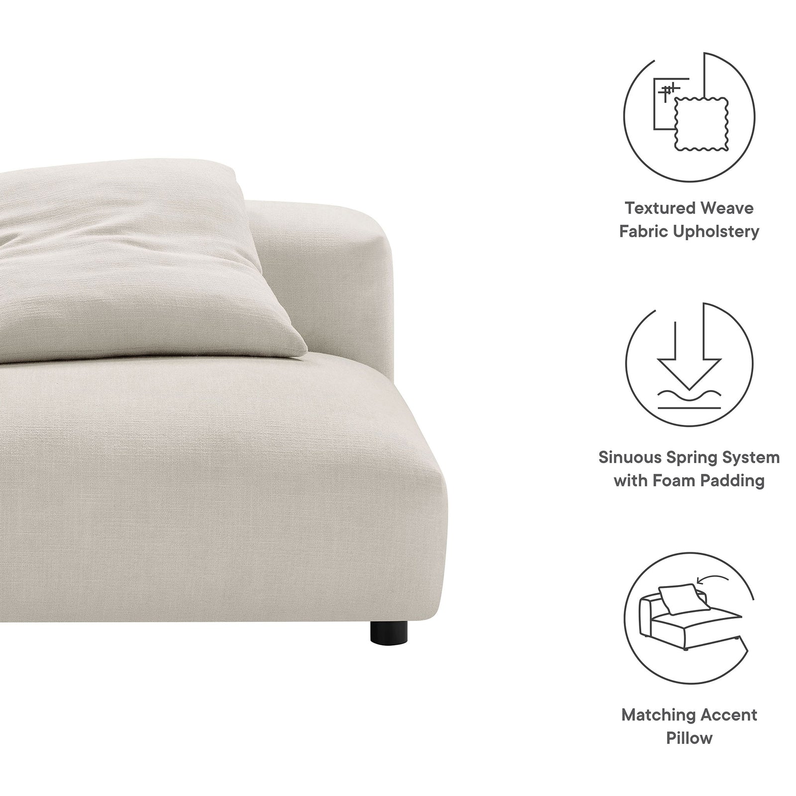 Features textured weave upholstery, sinuous spring comfort, and a matching accent pillow. || EEI-6885-SAL || callout_studio