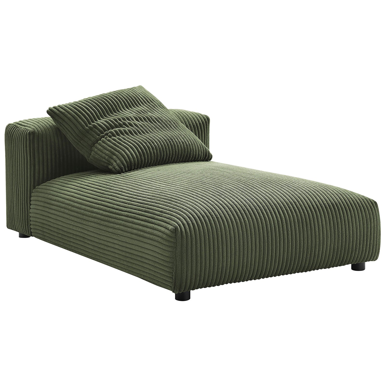 Plush corduroy chaise with clean lines and a matching pillow for laidback lounging || EEI-6886-FRN || front_angle_studio