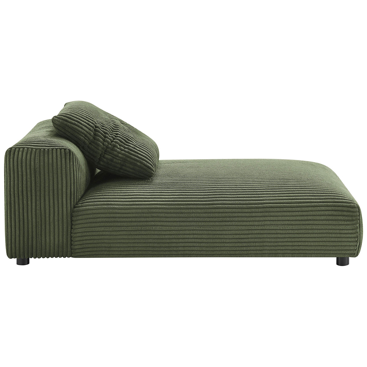 Low-profile armless chaise in fern corduroy with deep cushioning and soft accent pillow || EEI-6886-FRN || side_studio