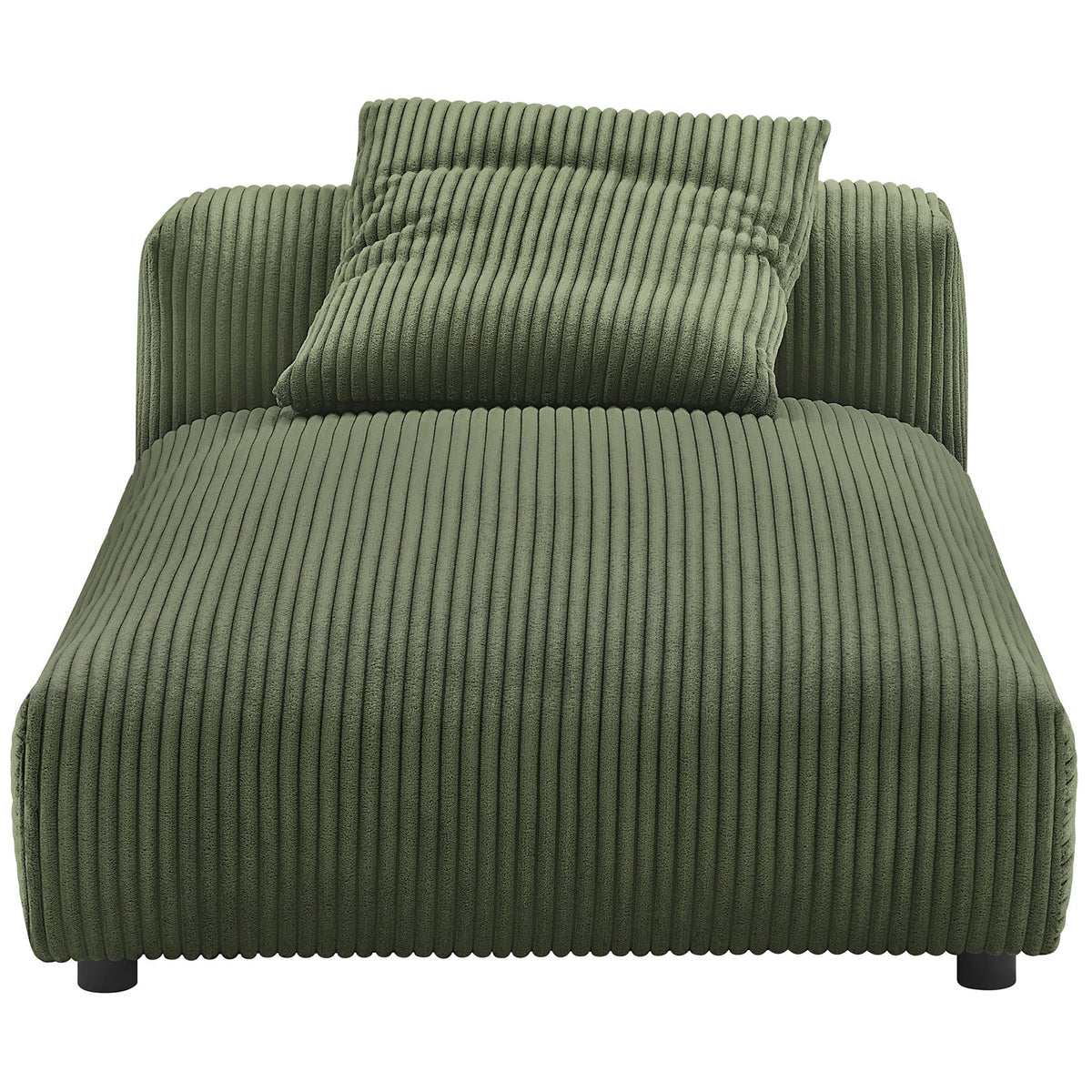 Generous chaise lounge with ribbed corduroy and a supportive square accent pillow || EEI-6886-FRN || front_studio