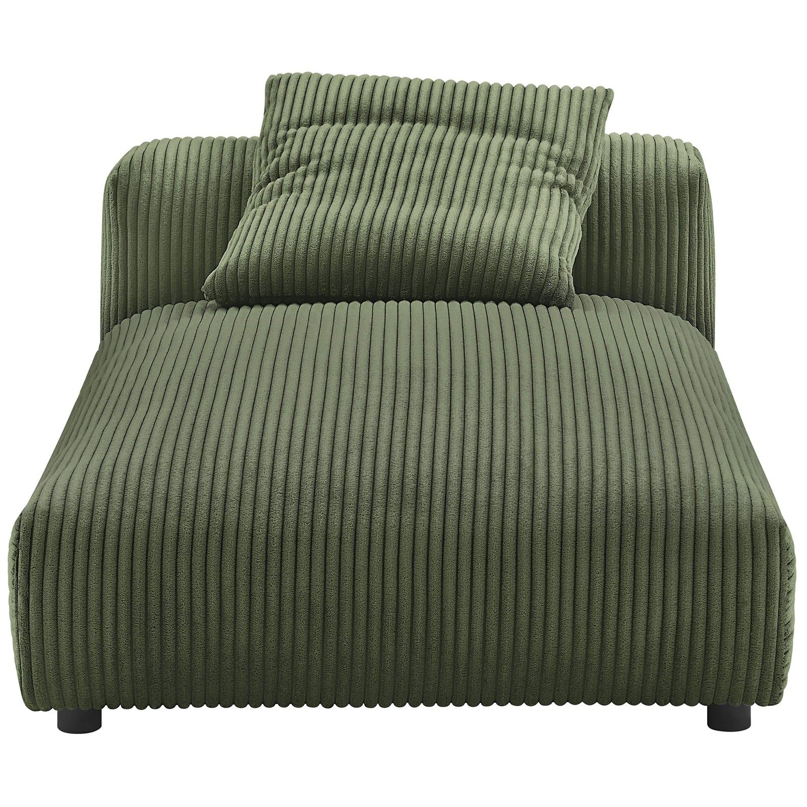 Generous chaise lounge with ribbed corduroy and a supportive square accent pillow || EEI-6886-FRN || front_studio