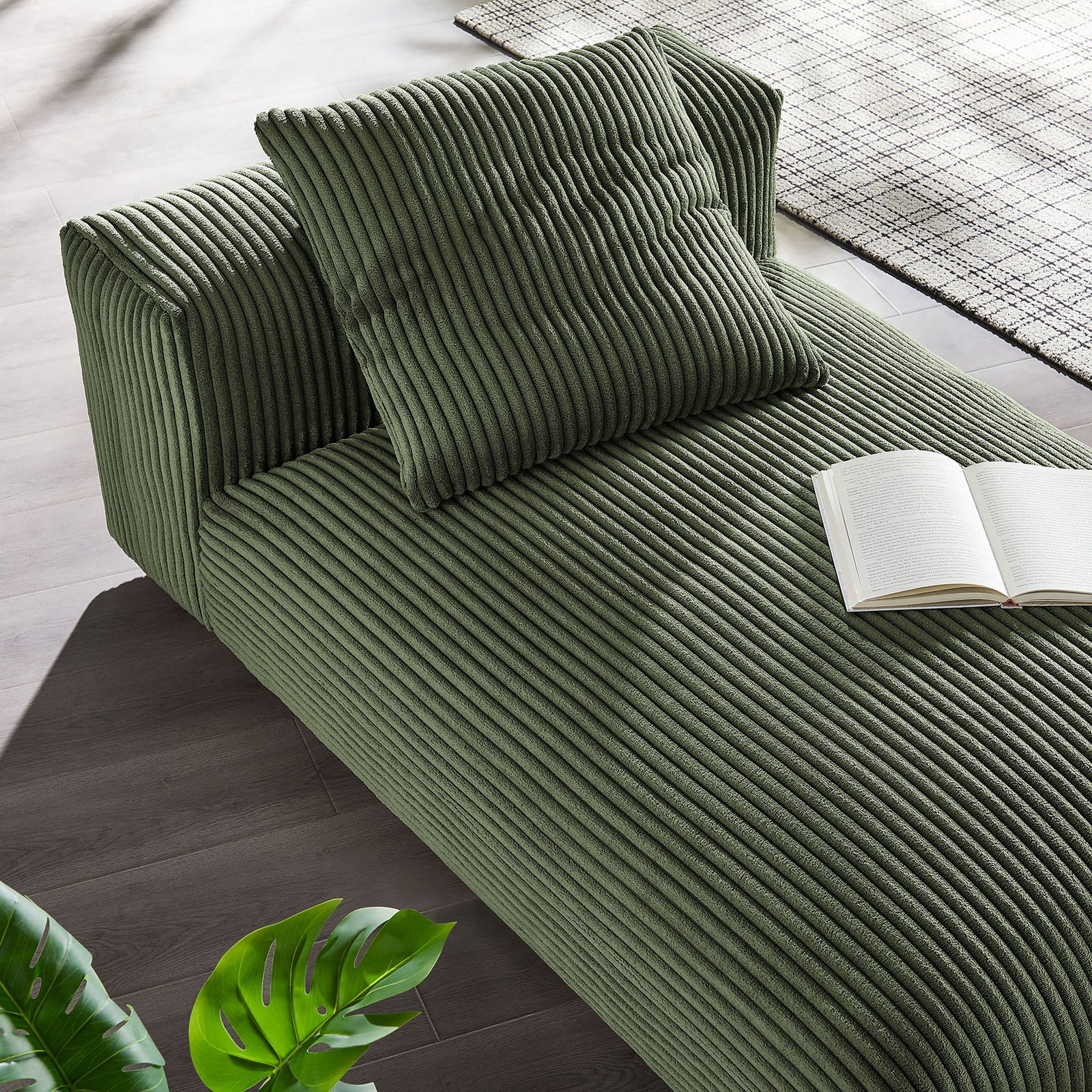 Relax-ready chaise adds cozy texture and comfort with a deep seat and square pillow || EEI-6886-FRN || detail_room