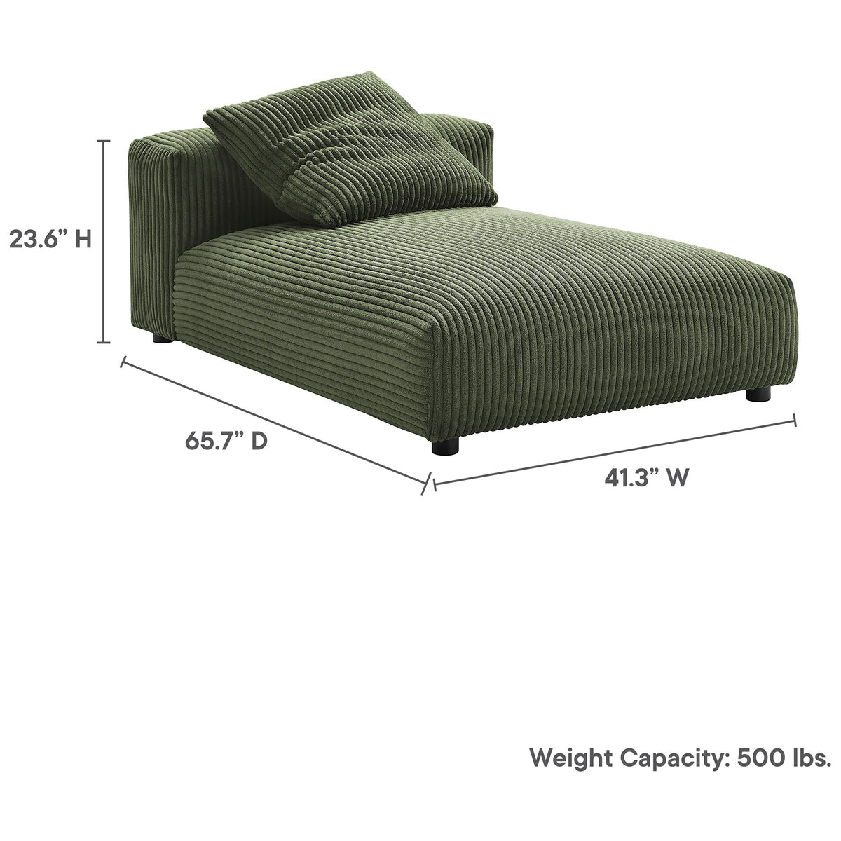 Spacious chaise with 65.7 in depth, 41.3 in width, and 500 lb weight capacity || EEI-6886-FRN || dimension_studio