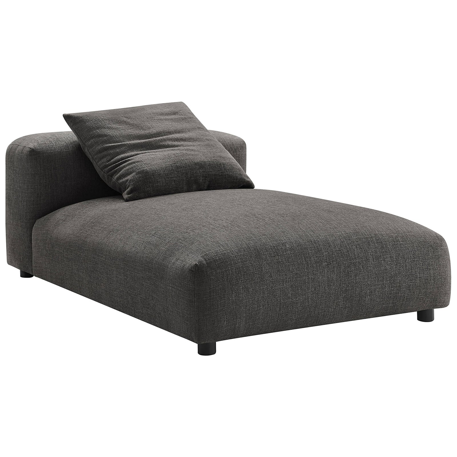 Charcoal armless chaise with a deep, rounded seat and a plush pillow for relaxed lounging || EEI-6887-CHA || front_angle_studio