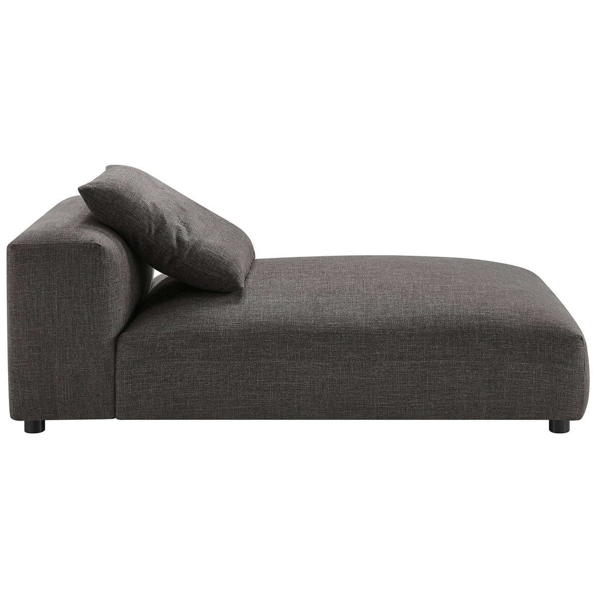 Low-profile chaise with a smooth silhouette and supportive backrest in textured charcoal fabric || EEI-6887-CHA || side_studio