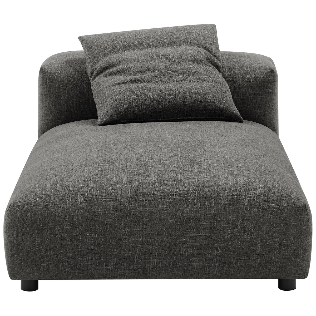 Generous, cushioned chaise in charcoal fabric with accent pillow and rounded edges || EEI-6887-CHA || front_studio
