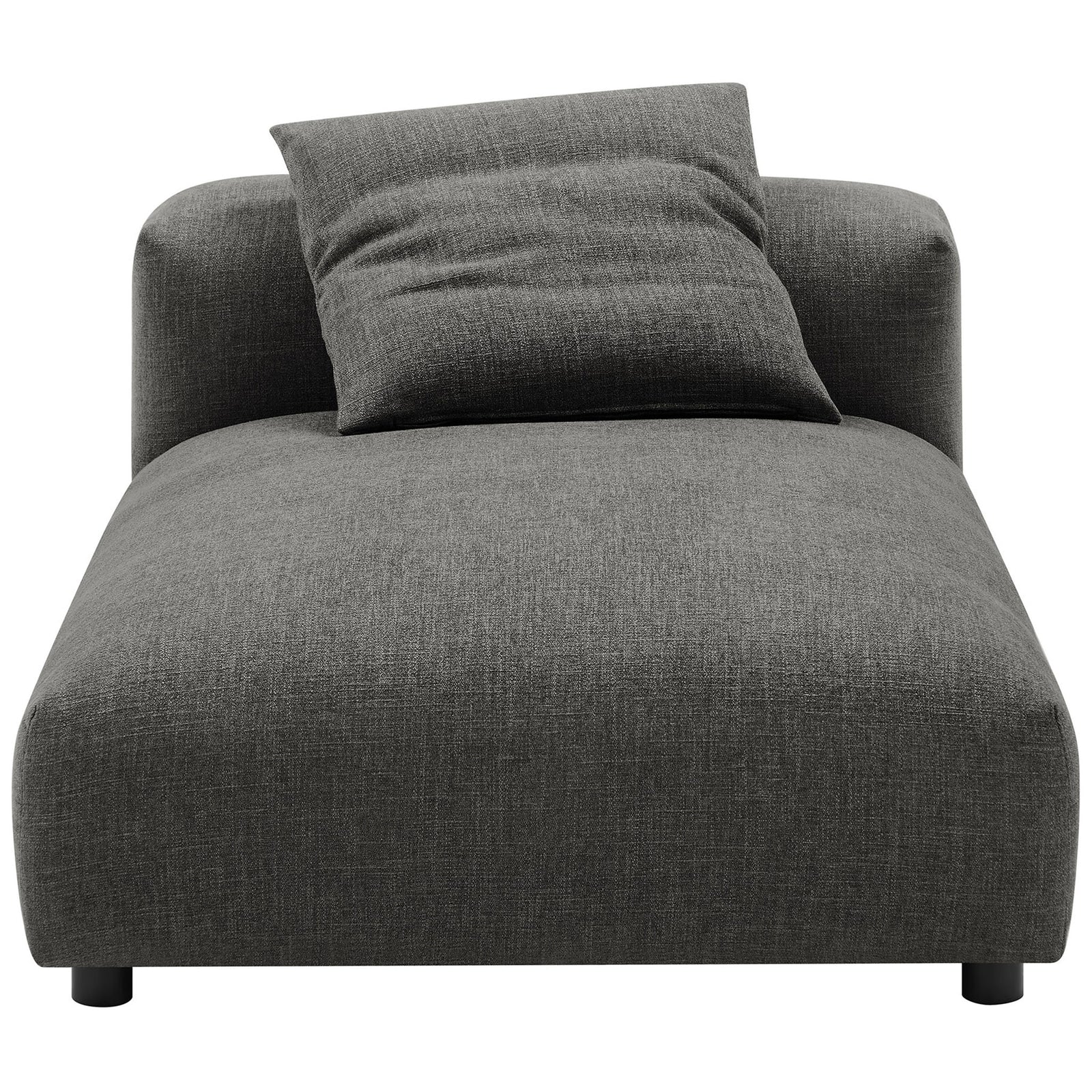 Generous, cushioned chaise in charcoal fabric with accent pillow and rounded edges || EEI-6887-CHA || front_studio
