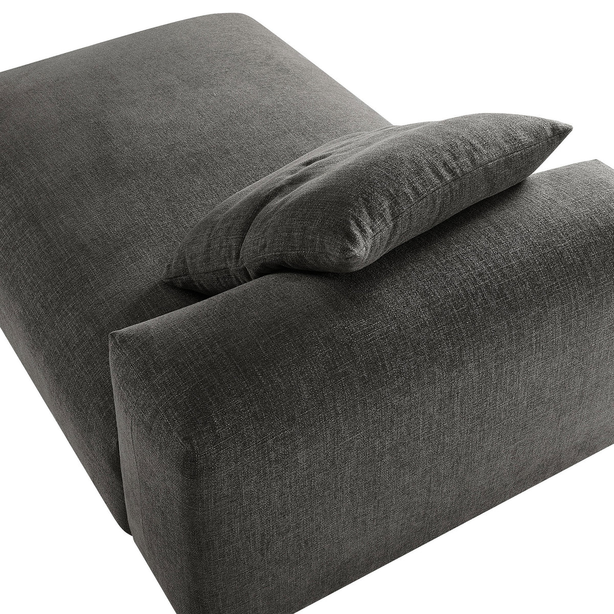Textured charcoal weave and plush pillow highlight the chaise's cozy, inviting feel || EEI-6887-CHA || detail_studio