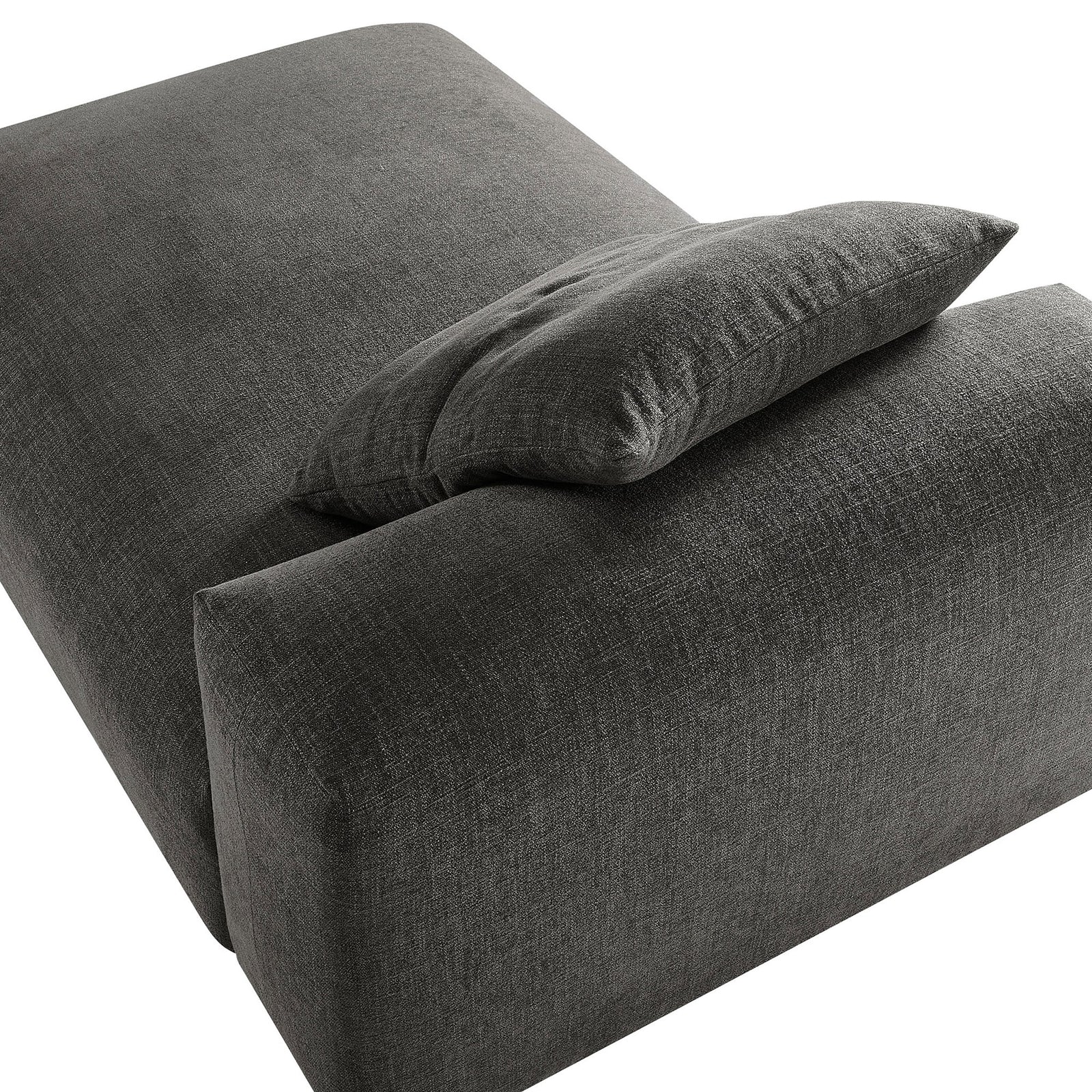 Textured charcoal weave and plush pillow highlight the chaise's cozy, inviting feel || EEI-6887-CHA || detail_studio
