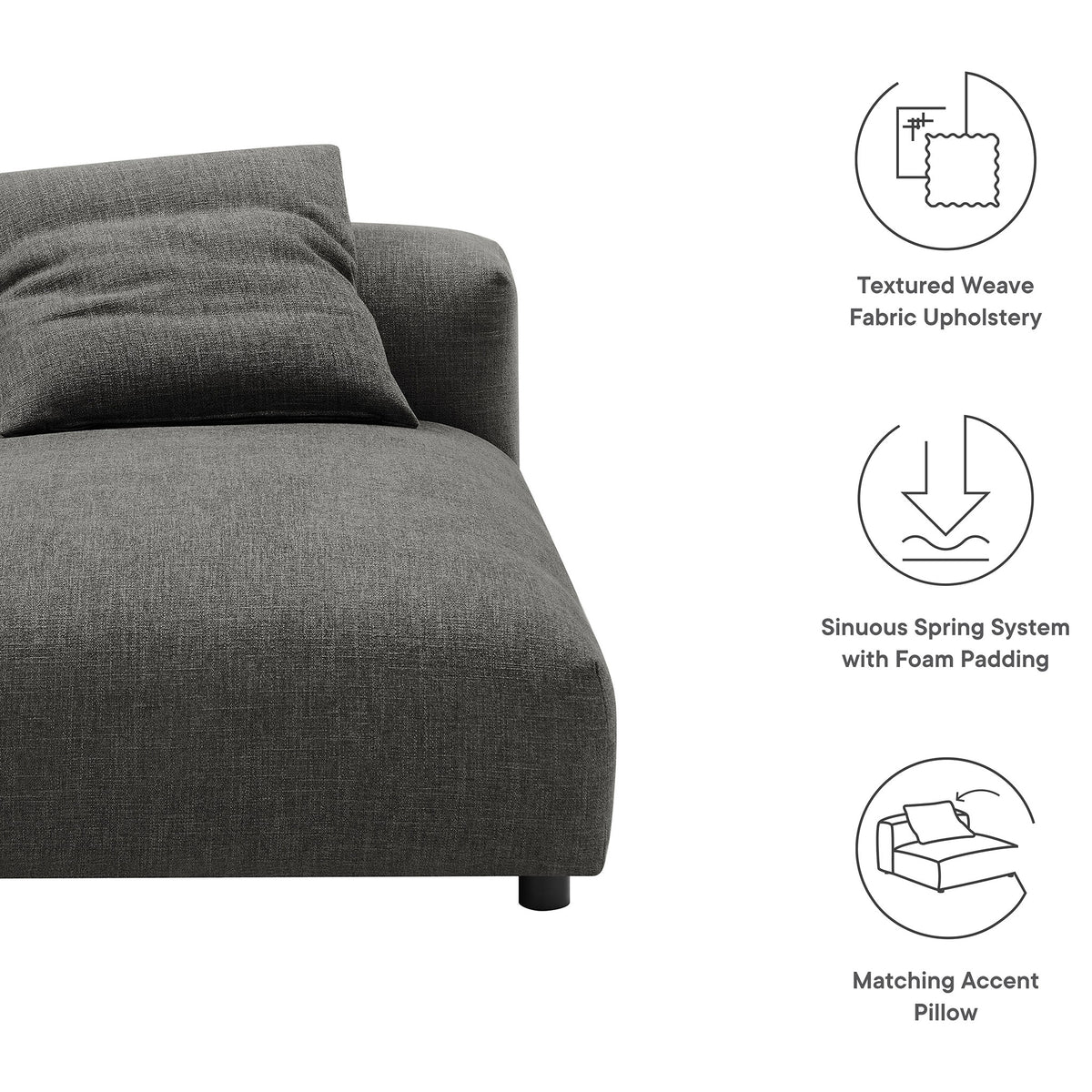 Textured upholstery, foam comfort, and a matching pillow enhance this modern chaise || EEI-6887-CHA || callout_studio