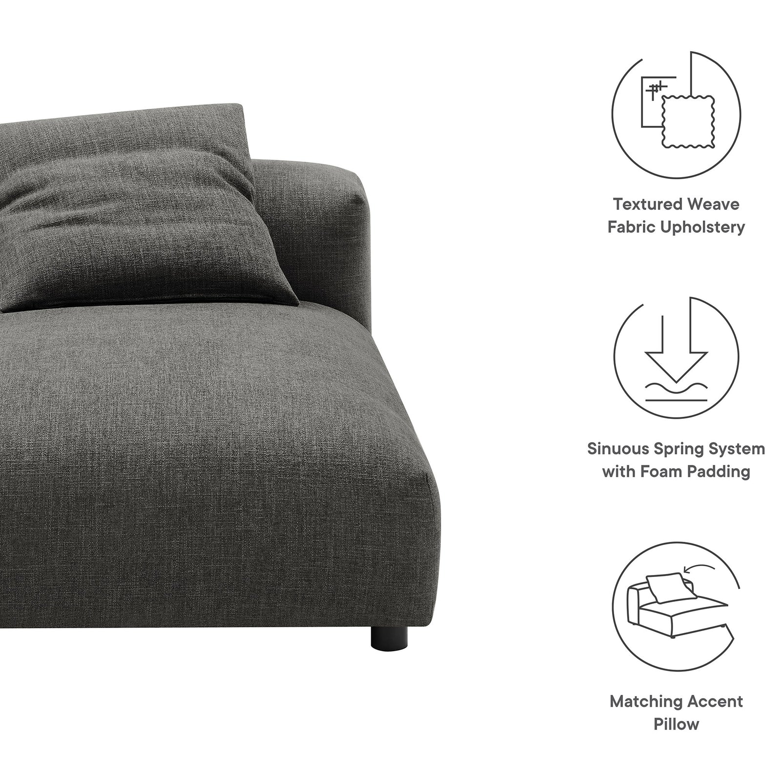 Textured upholstery, foam comfort, and a matching pillow enhance this modern chaise || EEI-6887-CHA || callout_studio