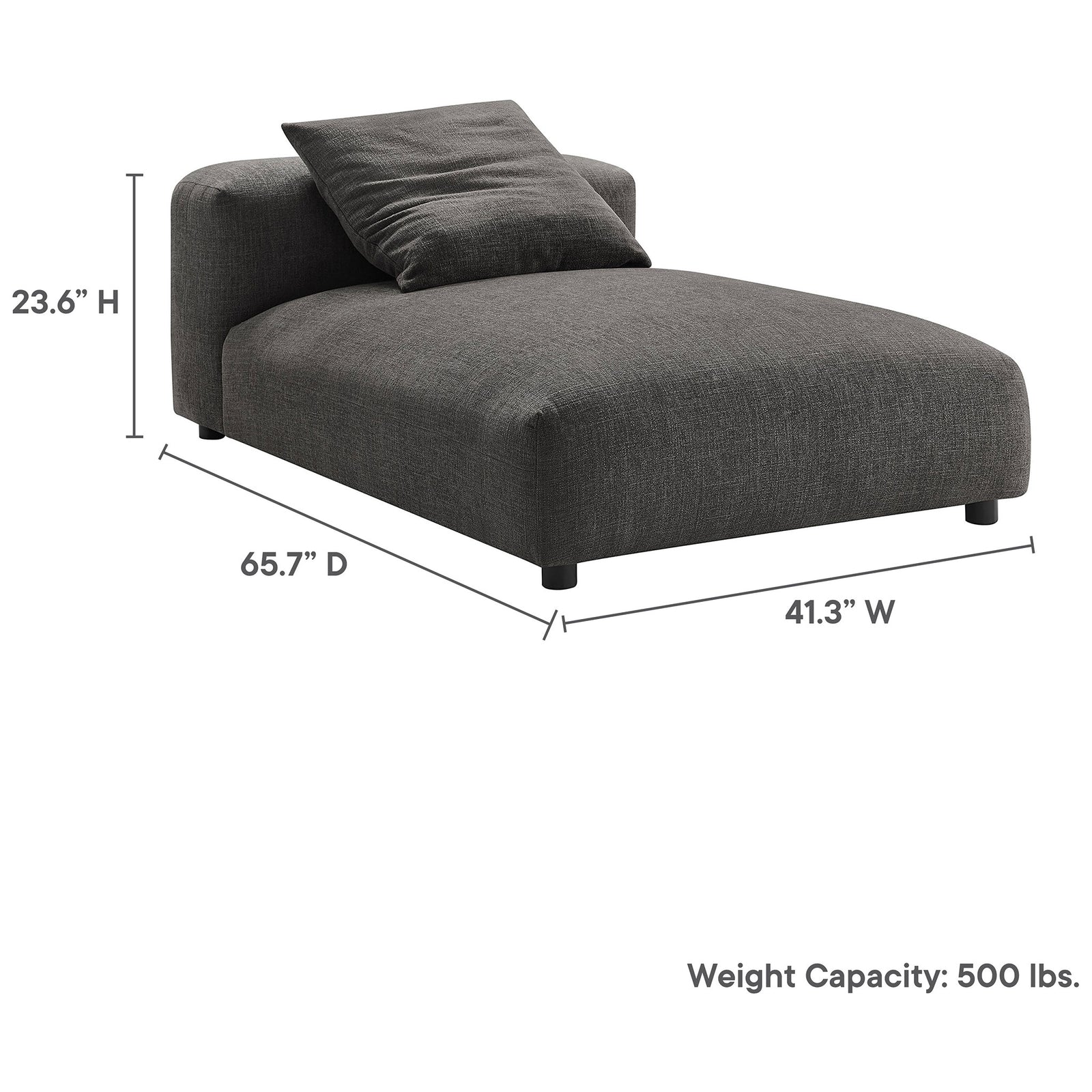 Chaise dimensions shown with generous width, deep seat, and low back for relaxed lounging || EEI-6887-CHA || dimension_studio