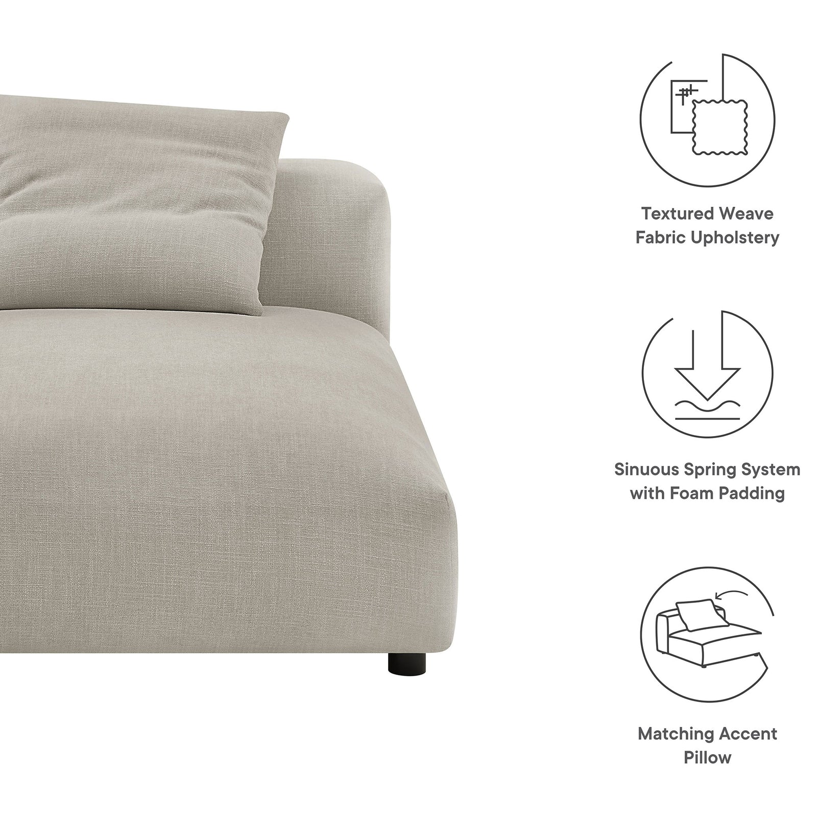Textured weave upholstery, sinuous spring support, and matching pillow for everyday comfort || EEI-6887-LIN || callout_studio