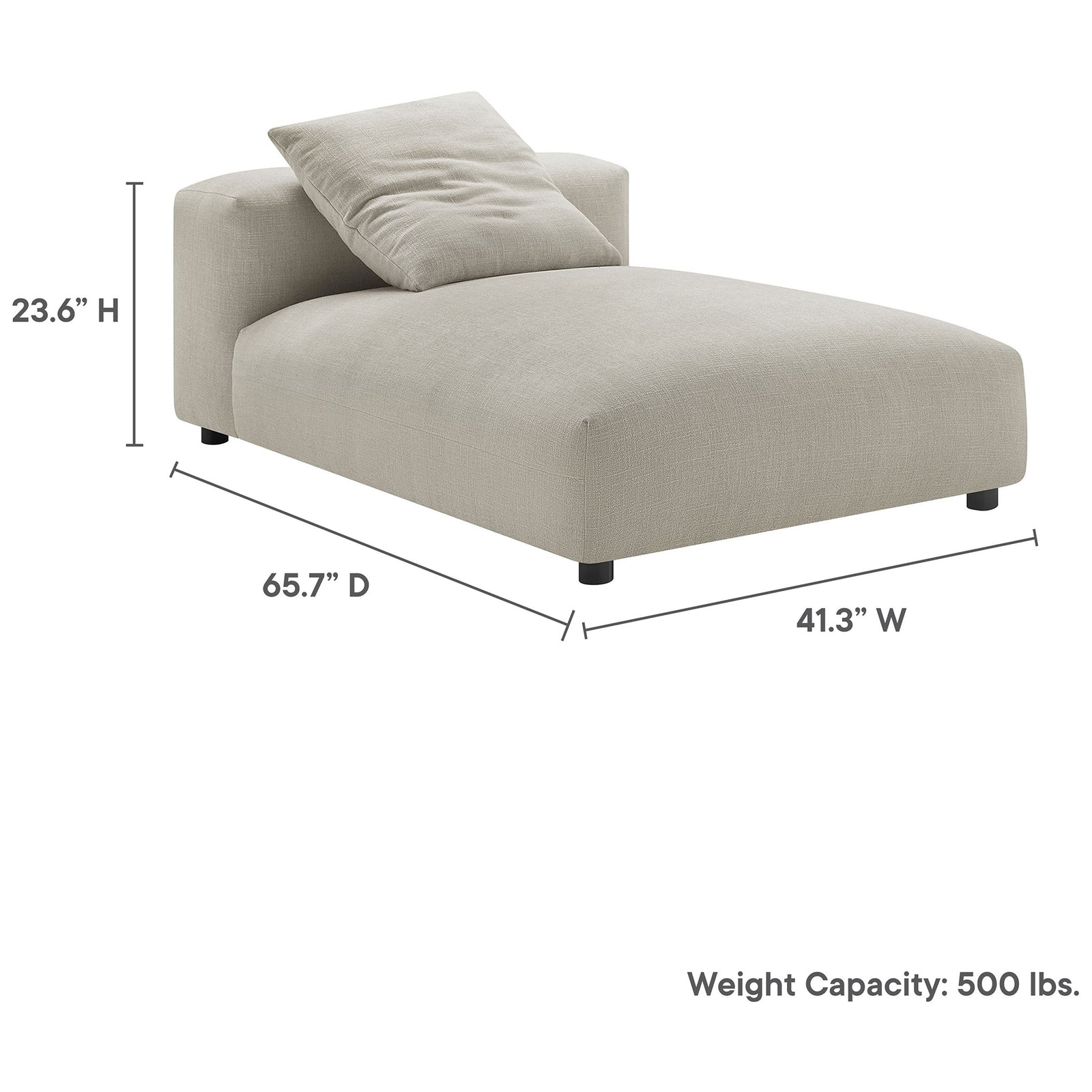 Spacious linen chaise with generous dimensions and a 500 lb weight capacity || EEI-6887-LIN || dimension_studio