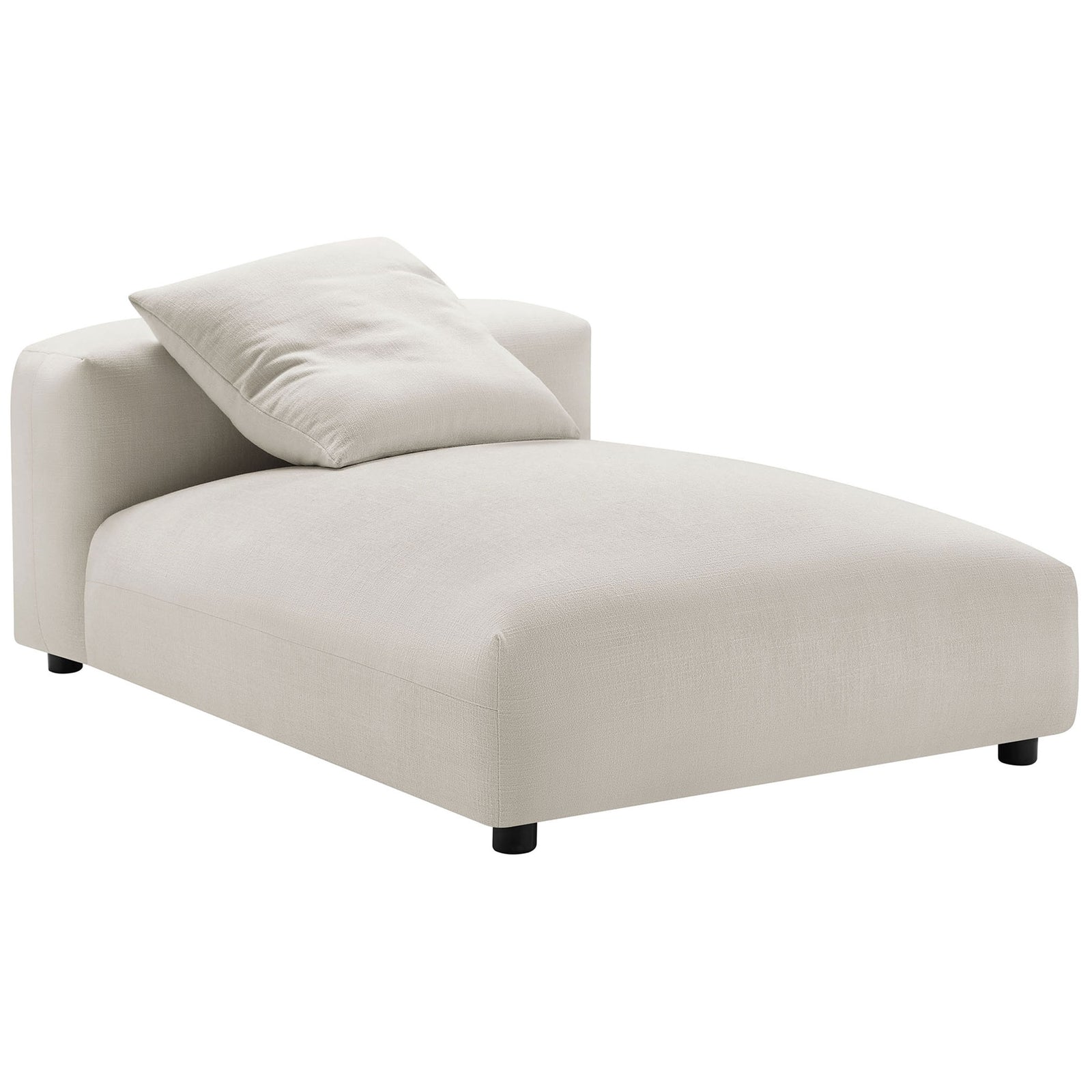 Modern modular chaise lounge in soft salt upholstery with low backrest and included accent pillow. || EEI-6887-SAL || front_angle_studio