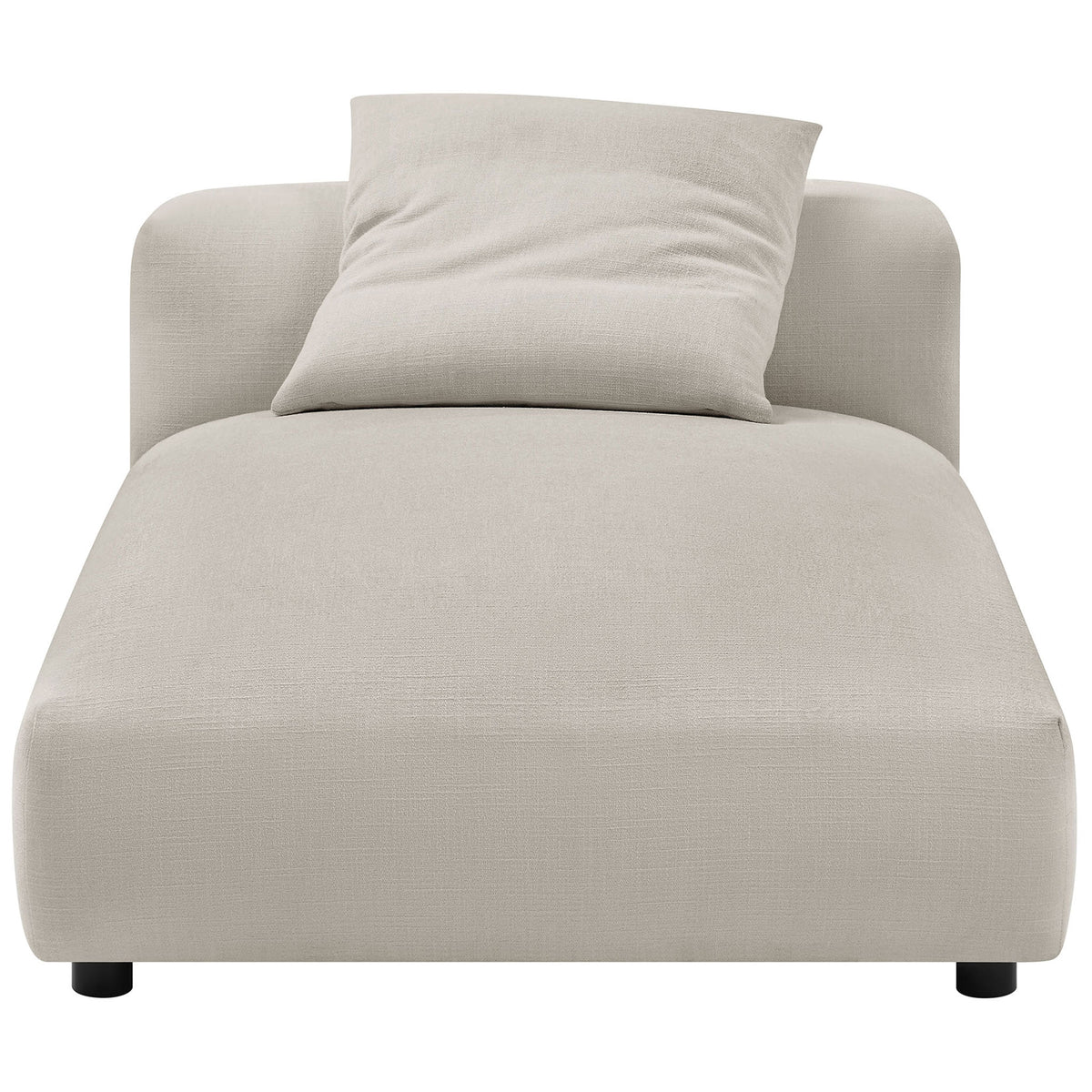 Plush armless chaise in salt fabric with rounded edges and a matching pillow for relaxed lounging. || EEI-6887-SAL || front_studio