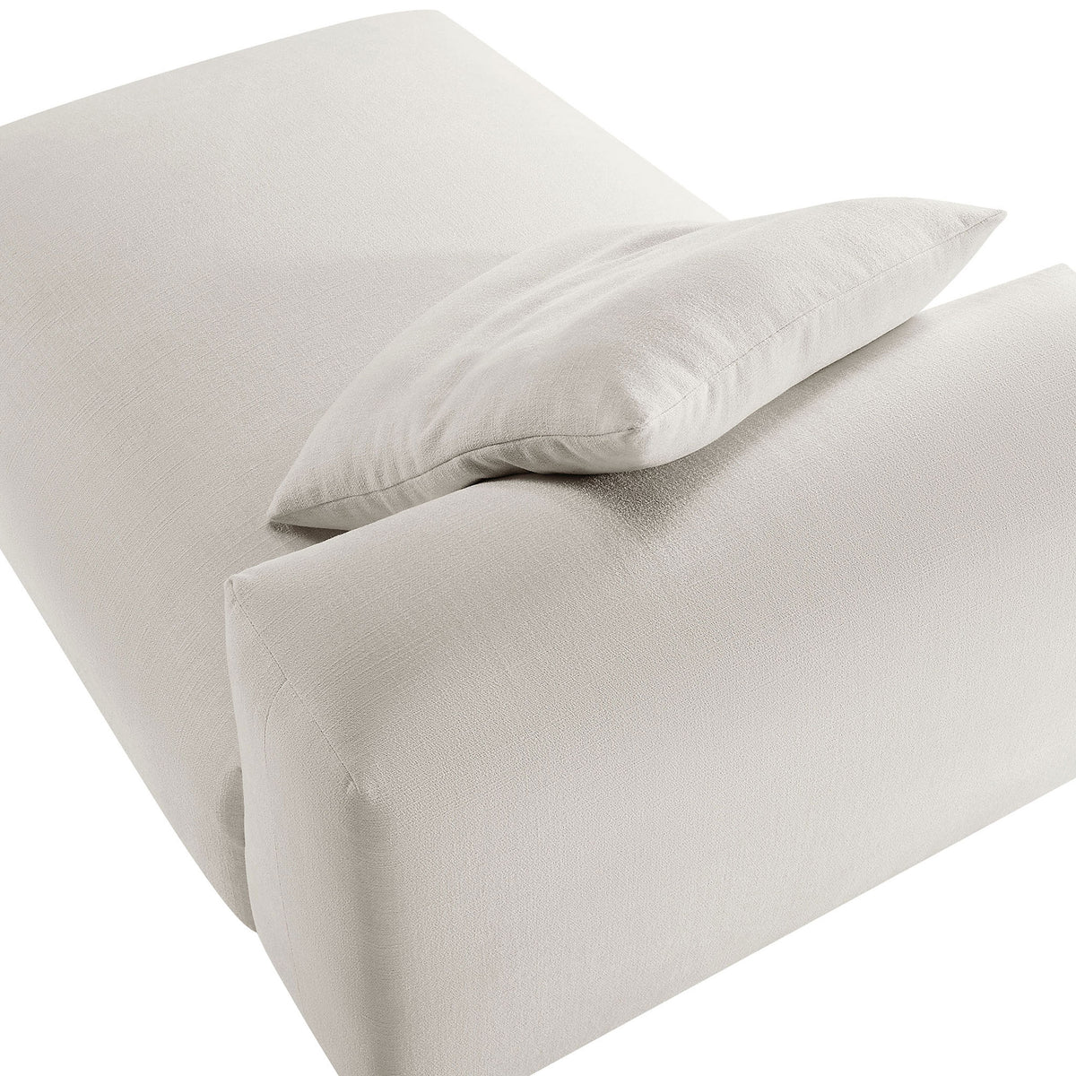 Textured woven upholstery and plush pillow add softness and subtle dimension. || EEI-6887-SAL || detail_studio