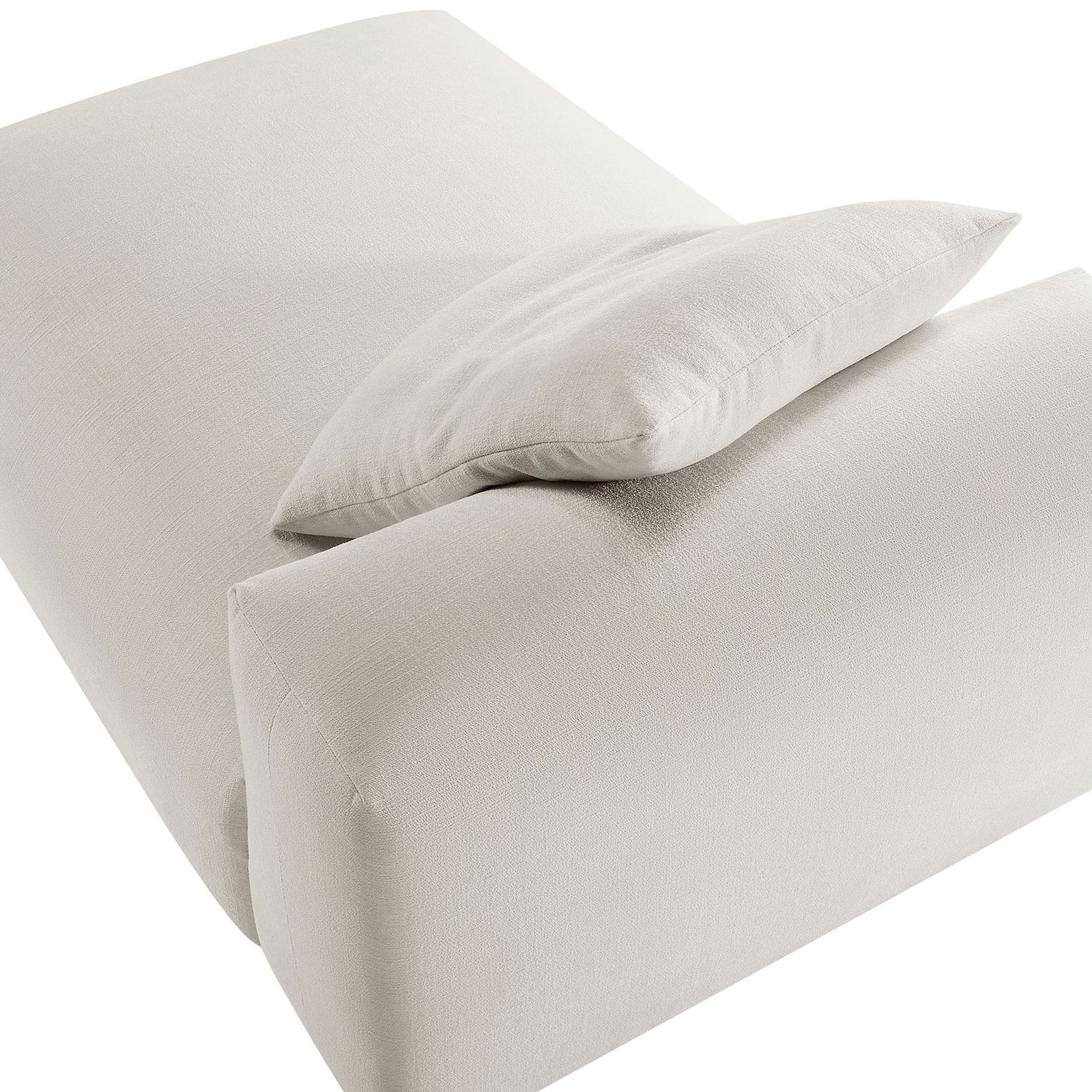 Textured woven upholstery and plush pillow add softness and subtle dimension. || EEI-6887-SAL || detail_studio