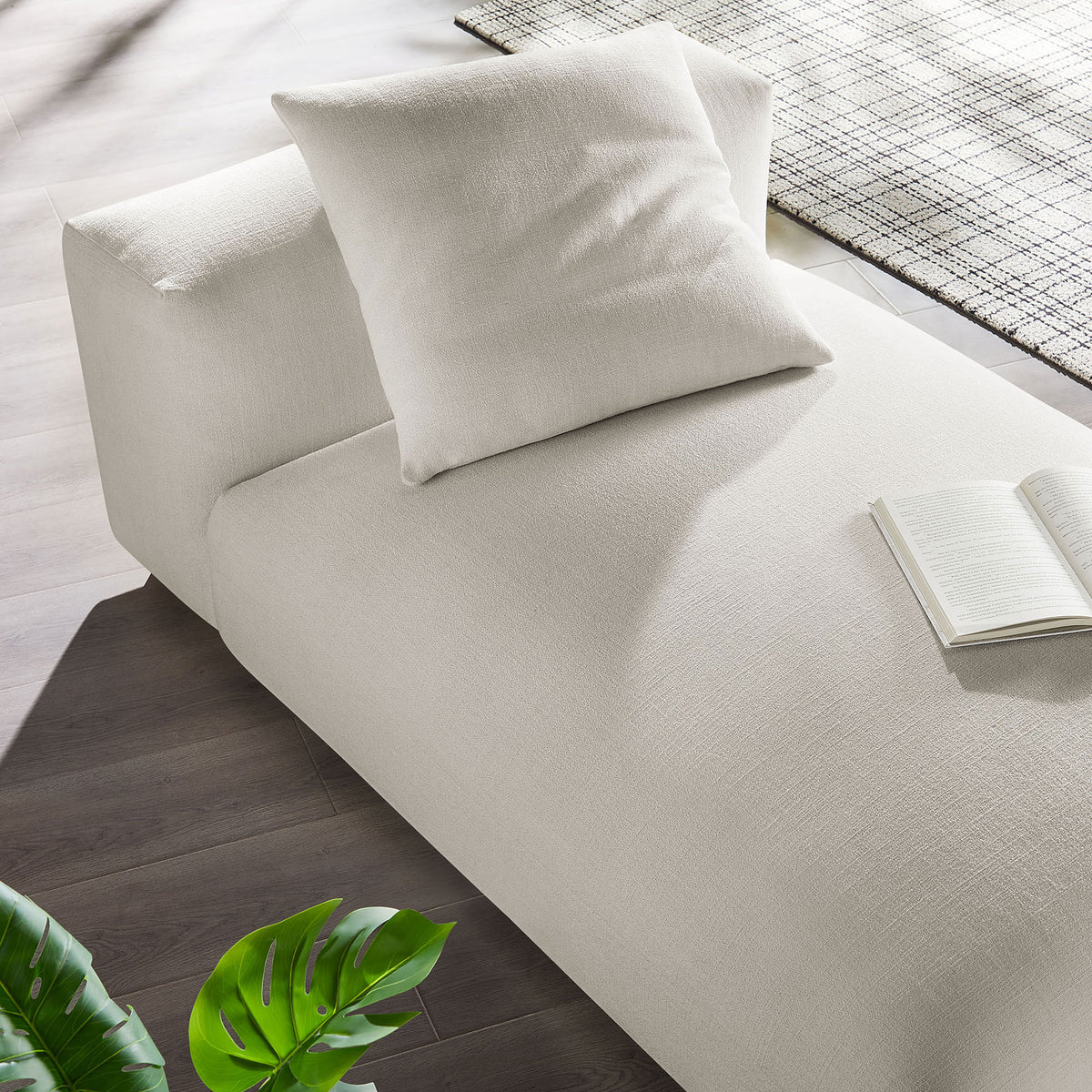 Textured salt upholstery pairs with a plush pillow for a breezy, relaxed vibe in your space. || EEI-6887-SAL || detail_room