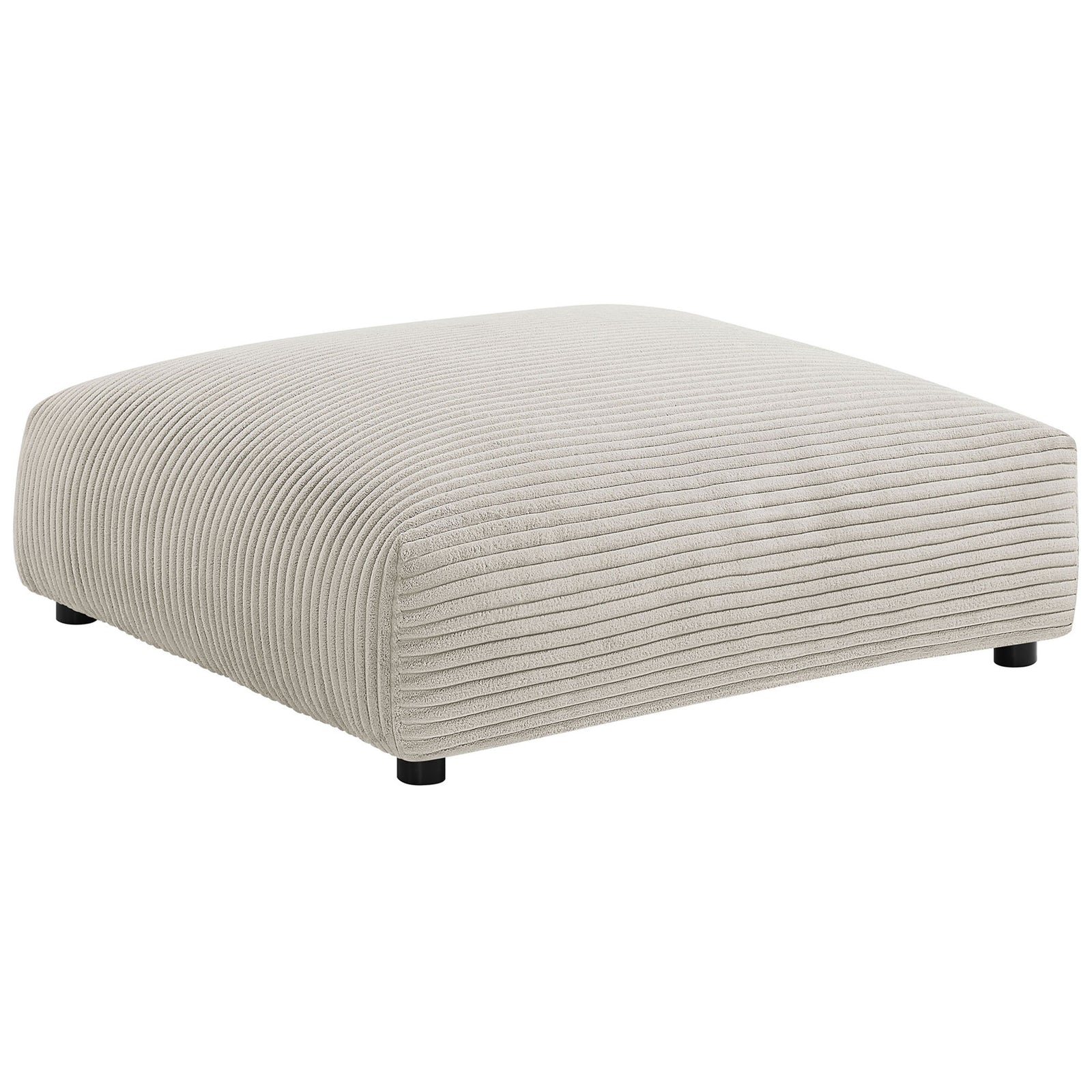 Oversized almond corduroy ottoman with wide channel tufting and low-profile comfort seating || EEI-6888-ALM || front_angle_studio