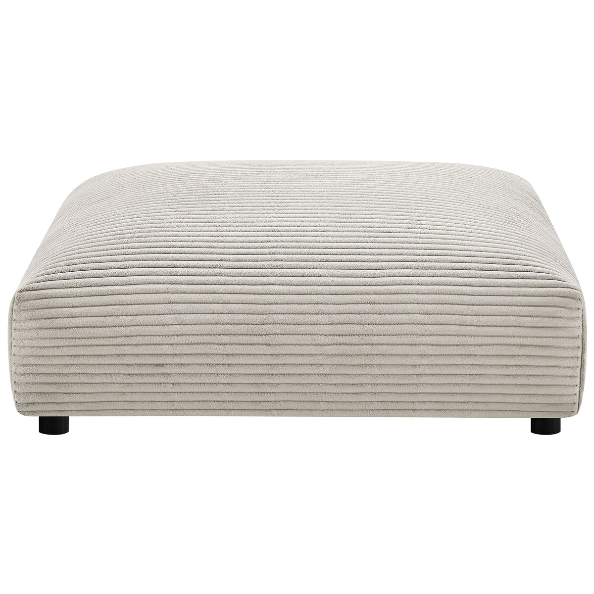 Plush almond corduroy ottoman with deep cushioning and tailored horizontal channels along the base || EEI-6888-ALM || front_studio