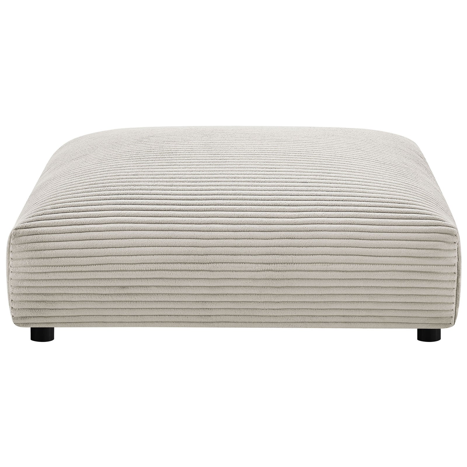 Plush almond corduroy ottoman with deep cushioning and tailored horizontal channels along the base || EEI-6888-ALM || front_studio