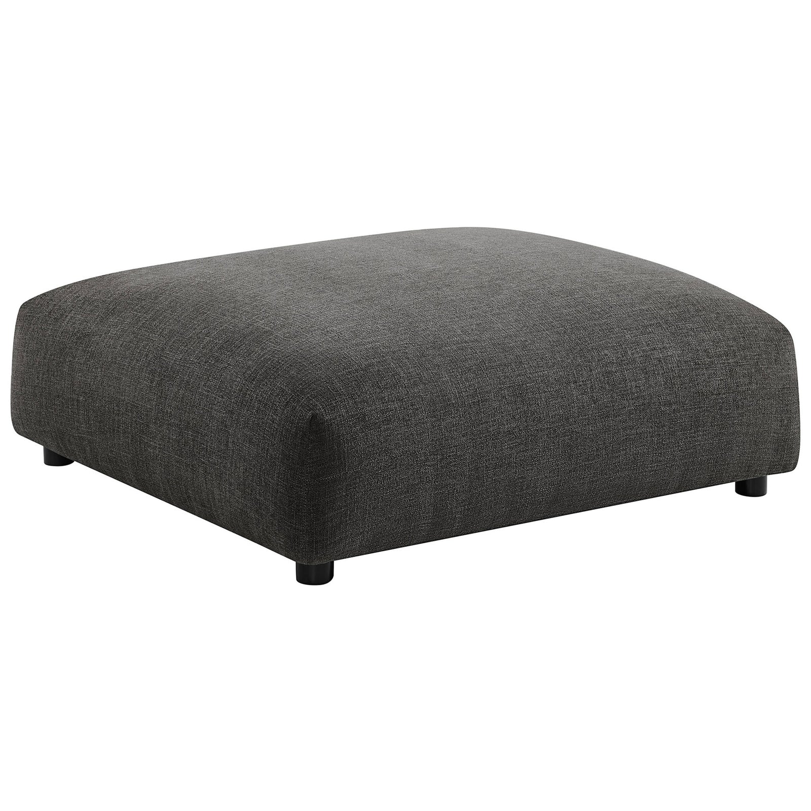 Charcoal modular ottoman with smooth, rounded corners and textured woven upholstery || EEI-6889-CHA || front_angle_studio