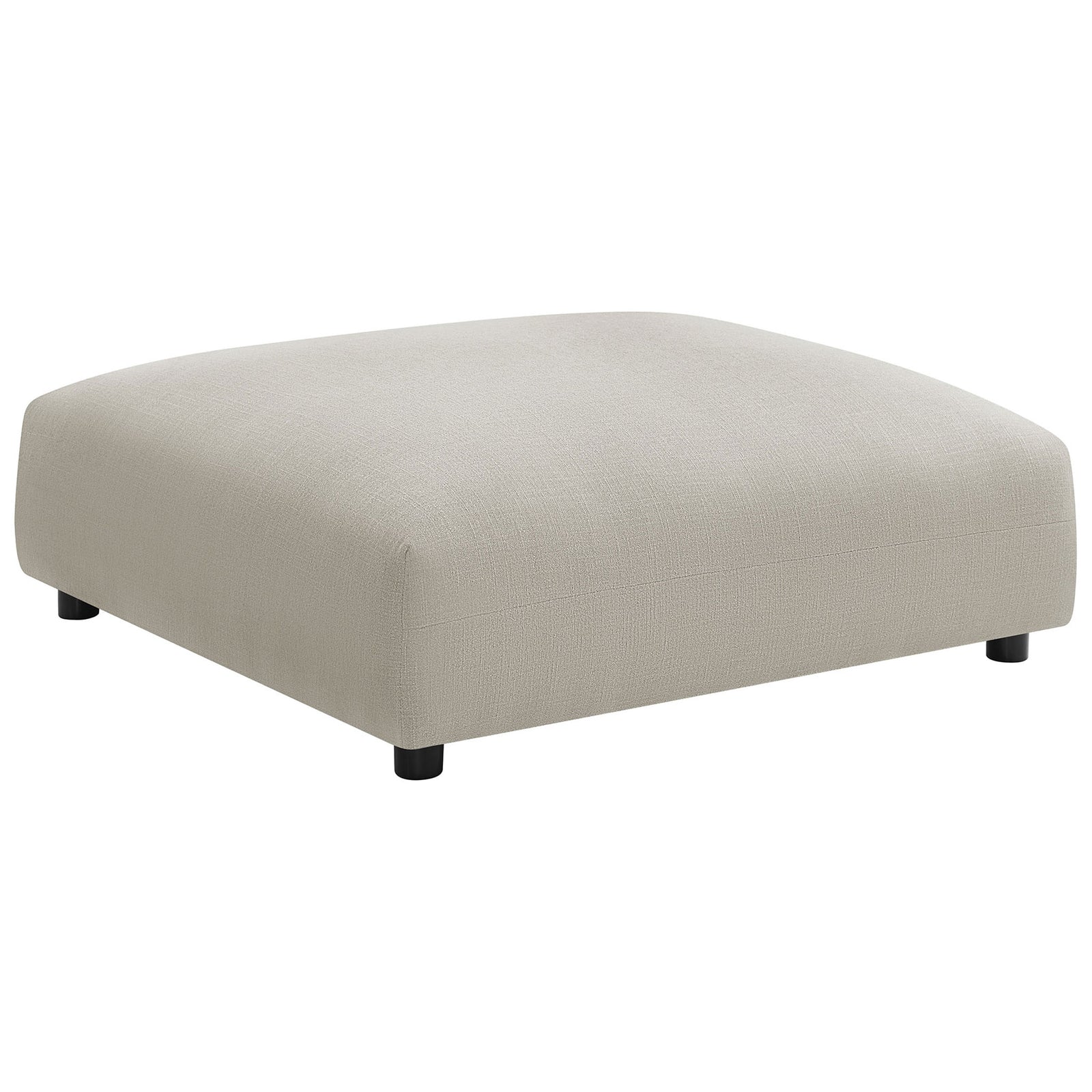 Spacious linen ottoman doubles as a coffee table or extra seat with soft, textured upholstery and compact legs || EEI-6889-LIN || front_angle_studio