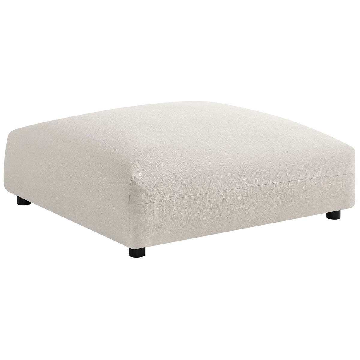 Oversized salt fabric ottoman with smooth low profile and rounded corners on short black feet || EEI-6889-SAL || front_angle_studio