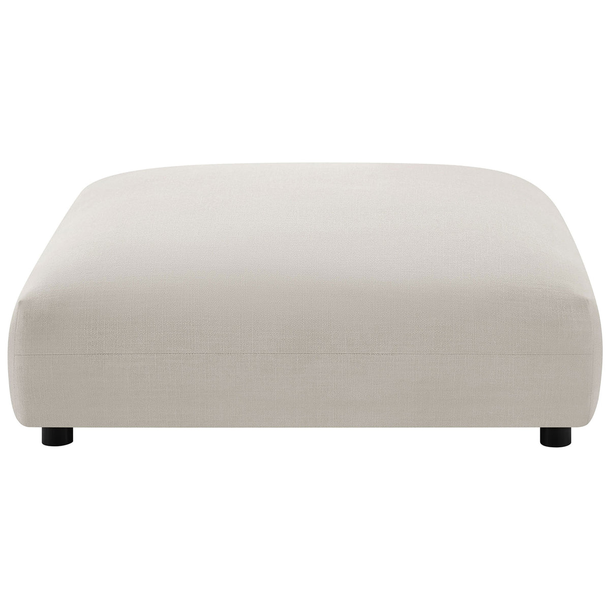 Front view of square salt fabric ottoman showcasing its thick cushioned seat and minimalist base || EEI-6889-SAL || front_studio