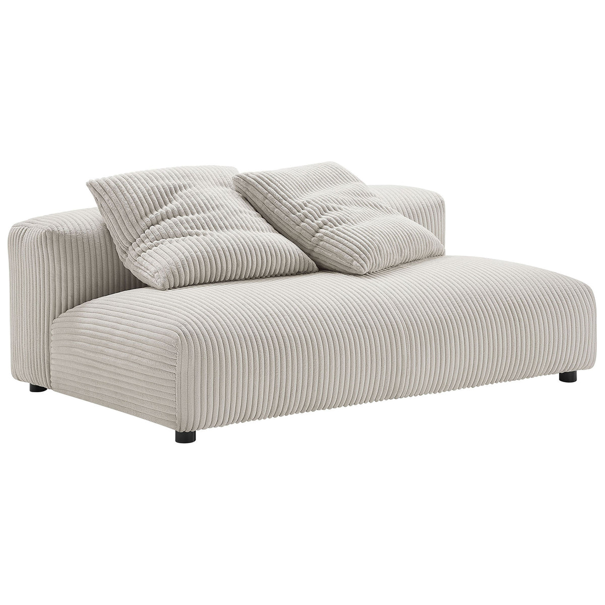 Plush almond corduroy armless loveseat with two matching pillows || EEI-6890-ALM || front_angle_studio
