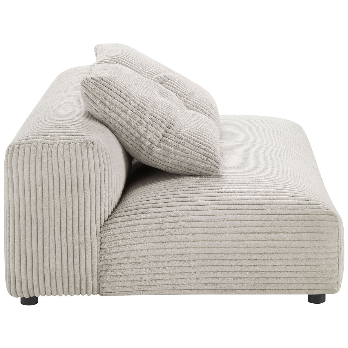 Low profile almond corduroy loveseat showcasing the deep seat and ribbed texture || EEI-6890-ALM || side_studio