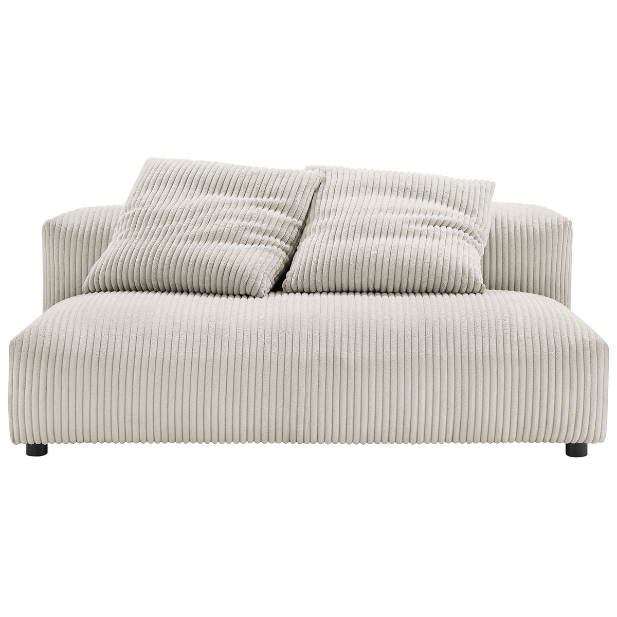 Almond corduroy armless loveseat with wide seat and tufted accent pillows || EEI-6890-ALM || front_studio